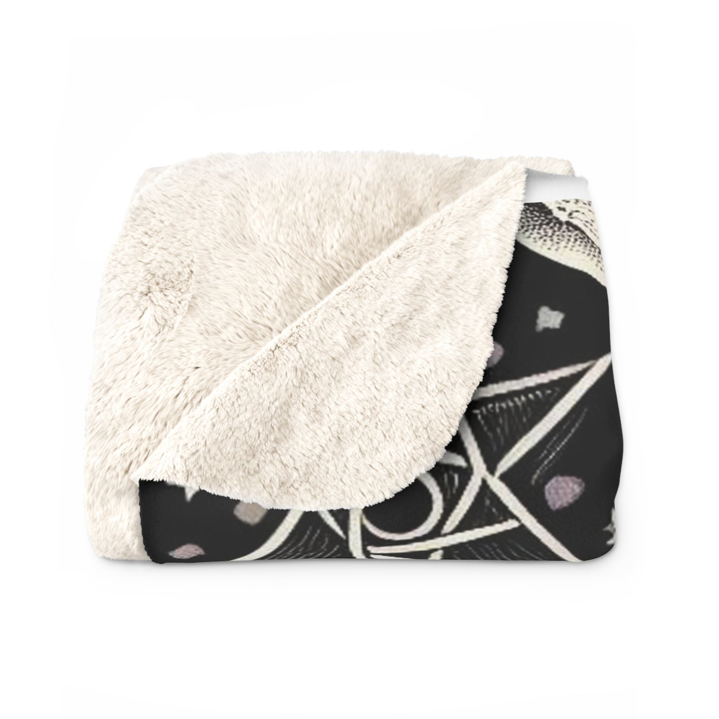 Witchy Cat Pagan Ritual Sherpa Fleece Blanket, Birds of Valhalla, Home Decor, Printify
