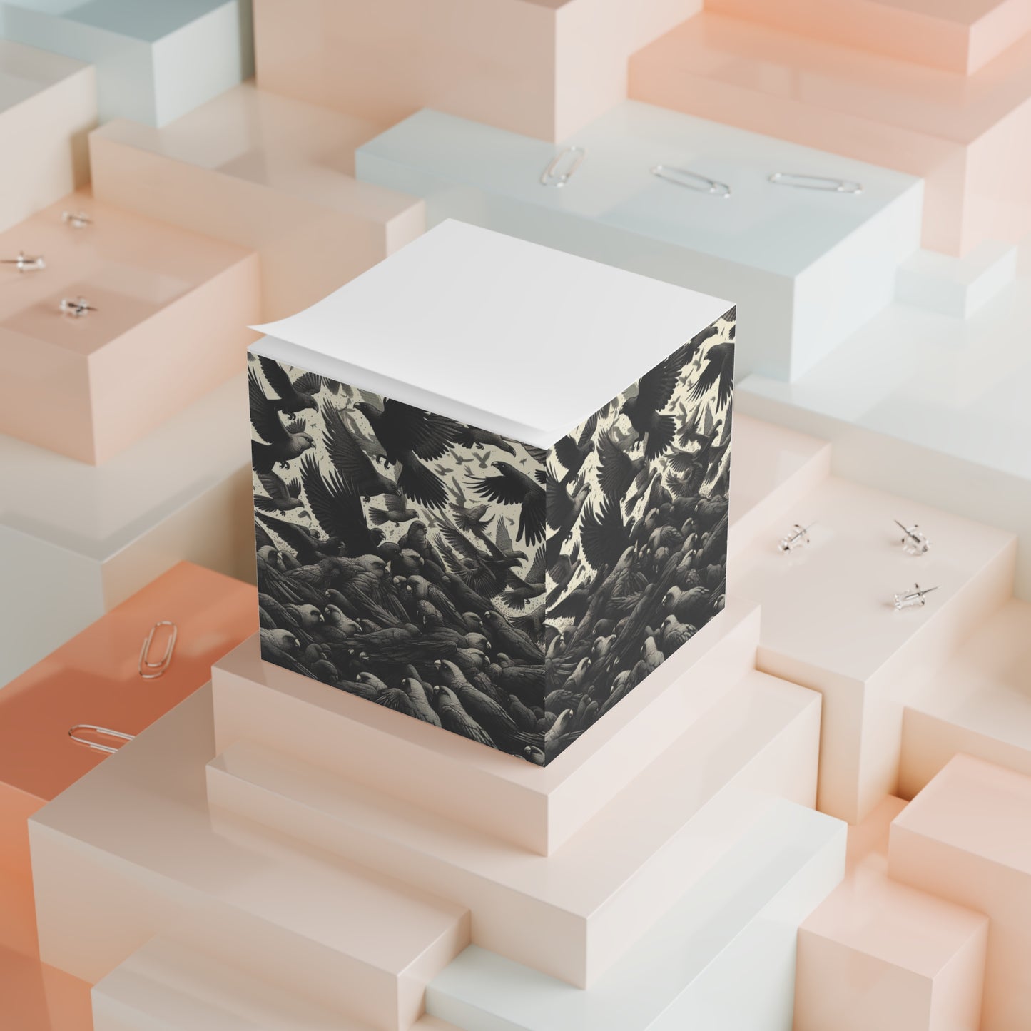 Ravens and Parrots Flocking Awesome Note Cube, Birds of Valhalla, Paper products, Printify