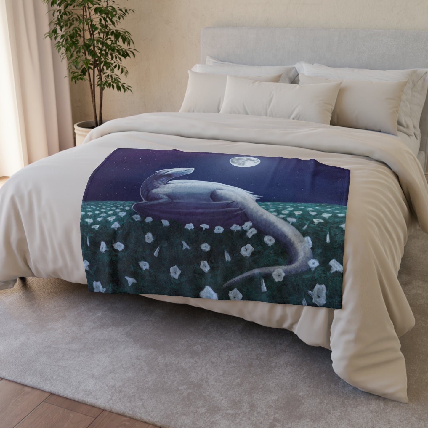 Dragons Blood Moonflower Nectar Soft Polyester Blanket, Birds of Valhalla, Home Decor, Printify