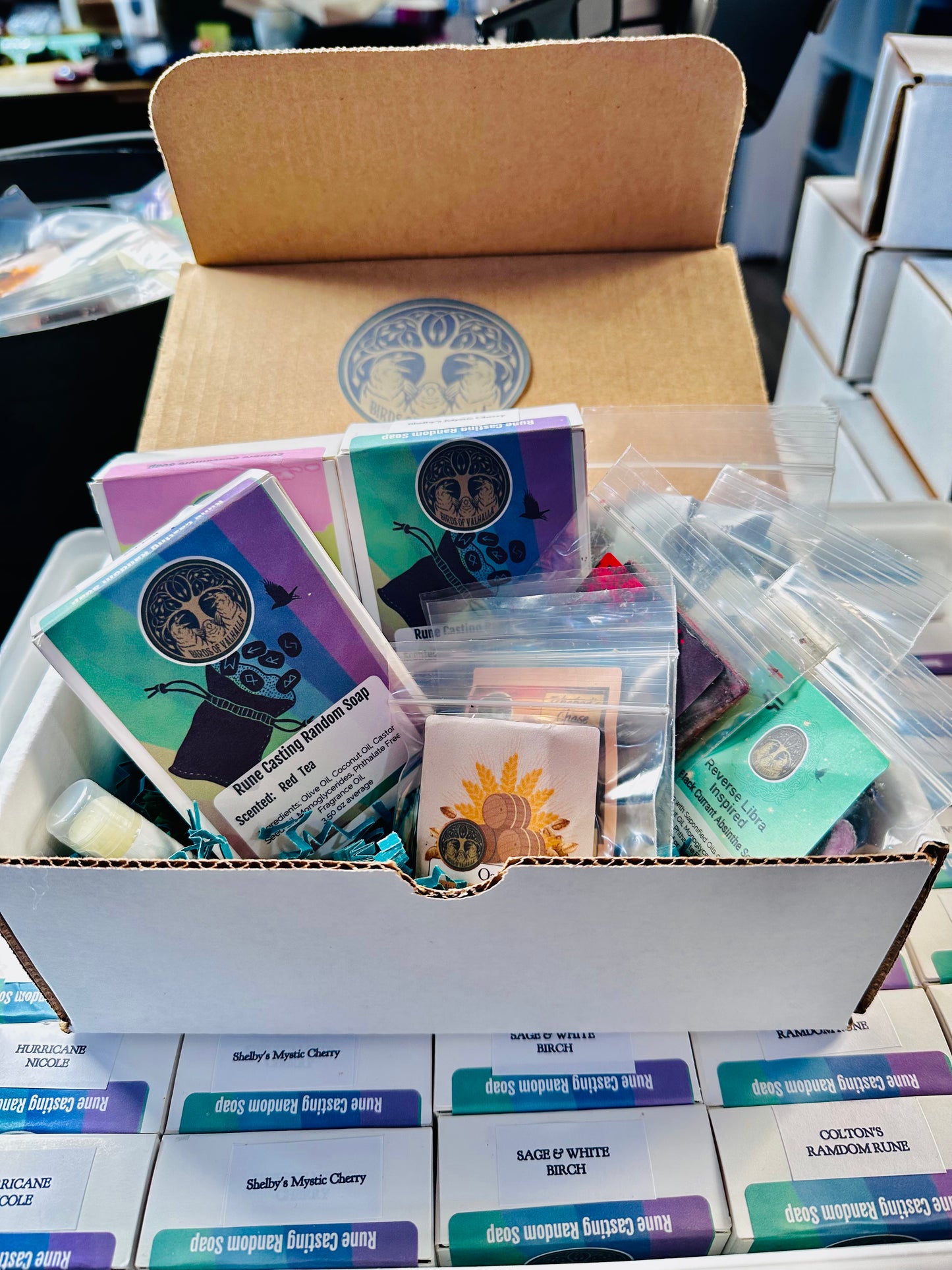 4 Soap Box with Samples and a Lip Balm, Birds of Valhalla, Bar Soap, Birds of Valhalla