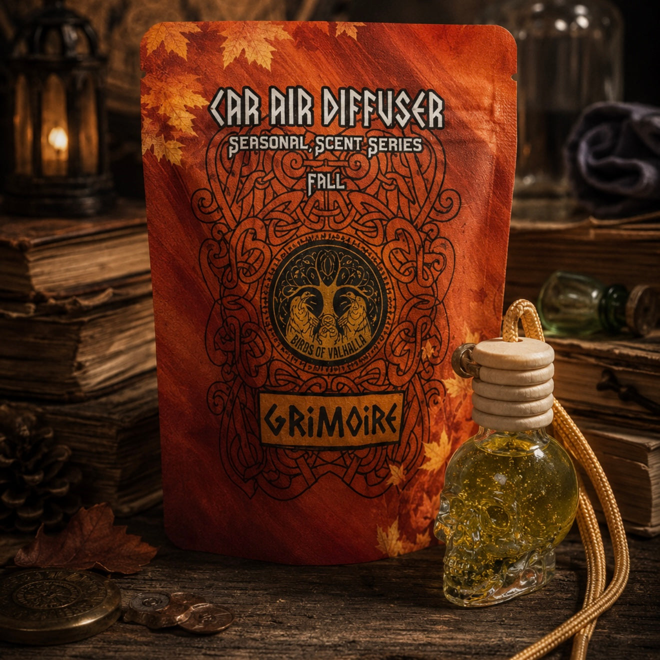 Seasonal Glass Skull Car Air Freshener Diffusers, Birds of Valhalla, , Birds of Valhalla