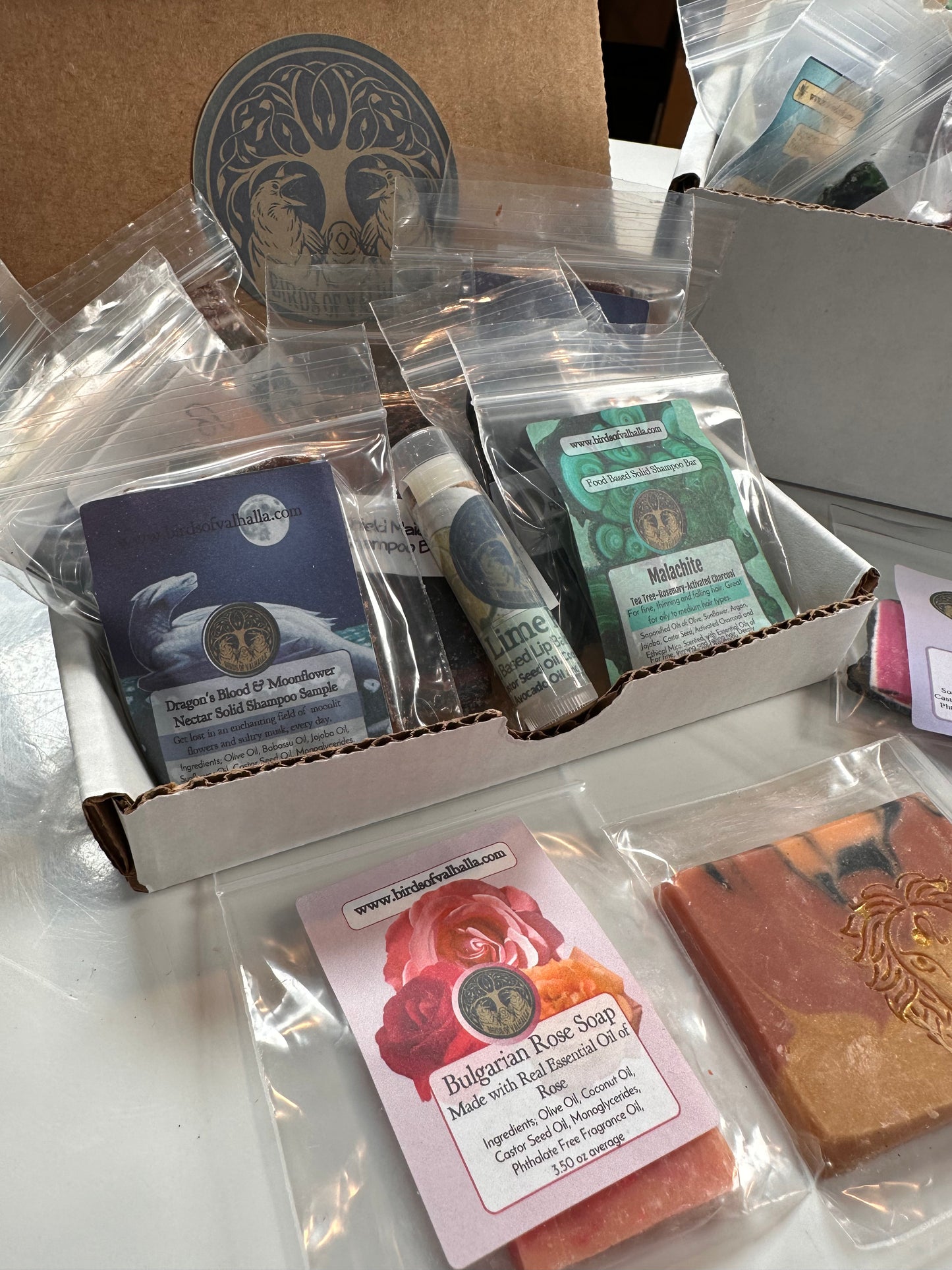 A box full of randomly selected products from Birds of Valhalla!, Birds of Valhalla, LIVE, Birds of Valhalla