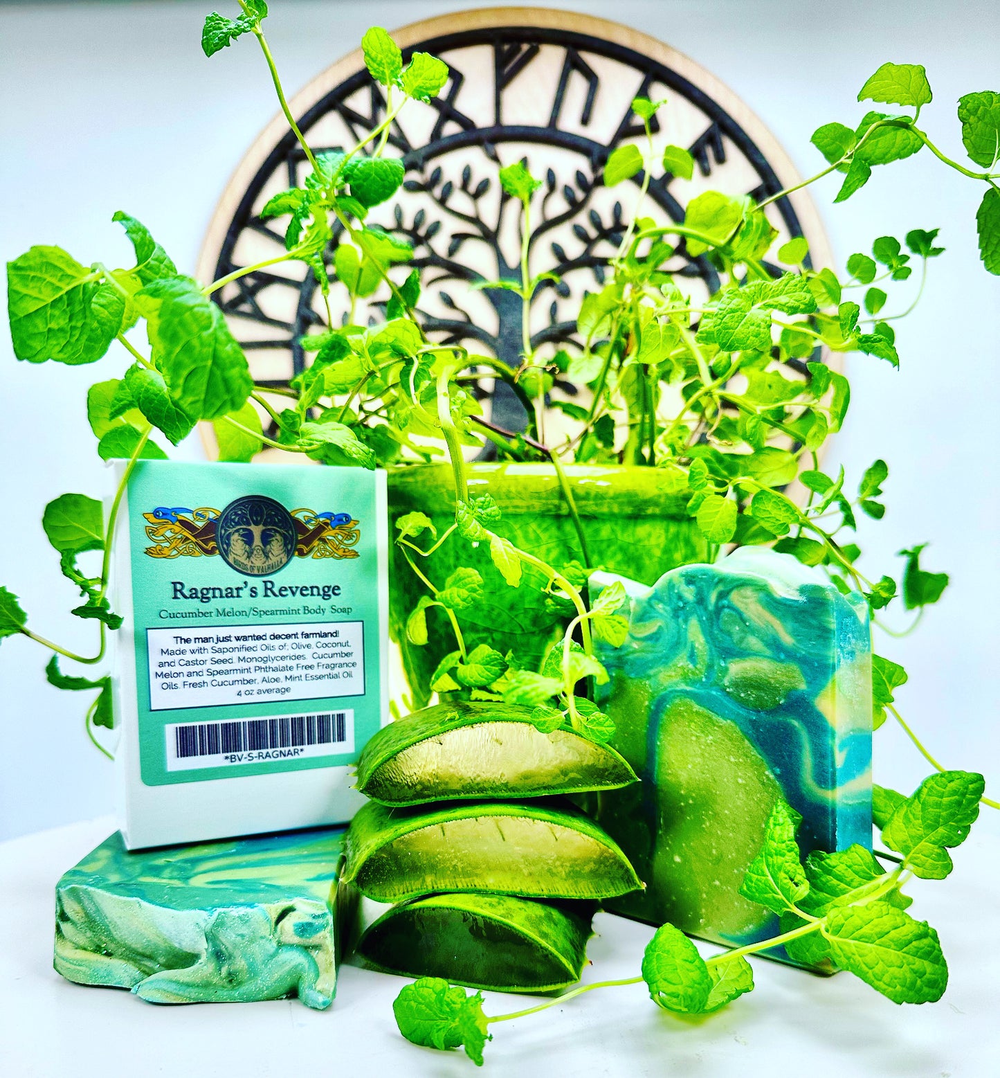 For Super Dry or Damaged Skin Ragnar's Revenge Soap- Cucumber, Aloe, Melon, Spearmint Face and Body Soap, Birds of Valhalla, Limited, Birds of Valhalla