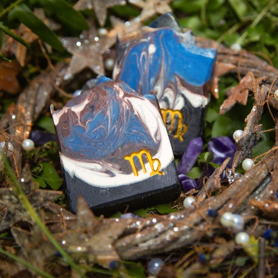 Virgo - Astrology Soap in Spiced Honey Tonka with a Lapis Lazuli Stone, Birds of Valhalla, Astrology Soap, Birds of Valhalla