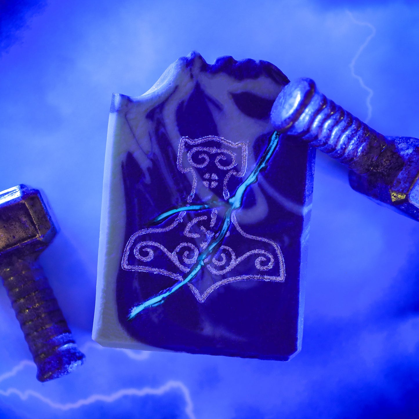 Norsestrology : Glow-in-the-dark Aries-Thor Soap with Pyrite Thor's Hammer, Birds of Valhalla, Astrology Soap, Birds of Valhalla