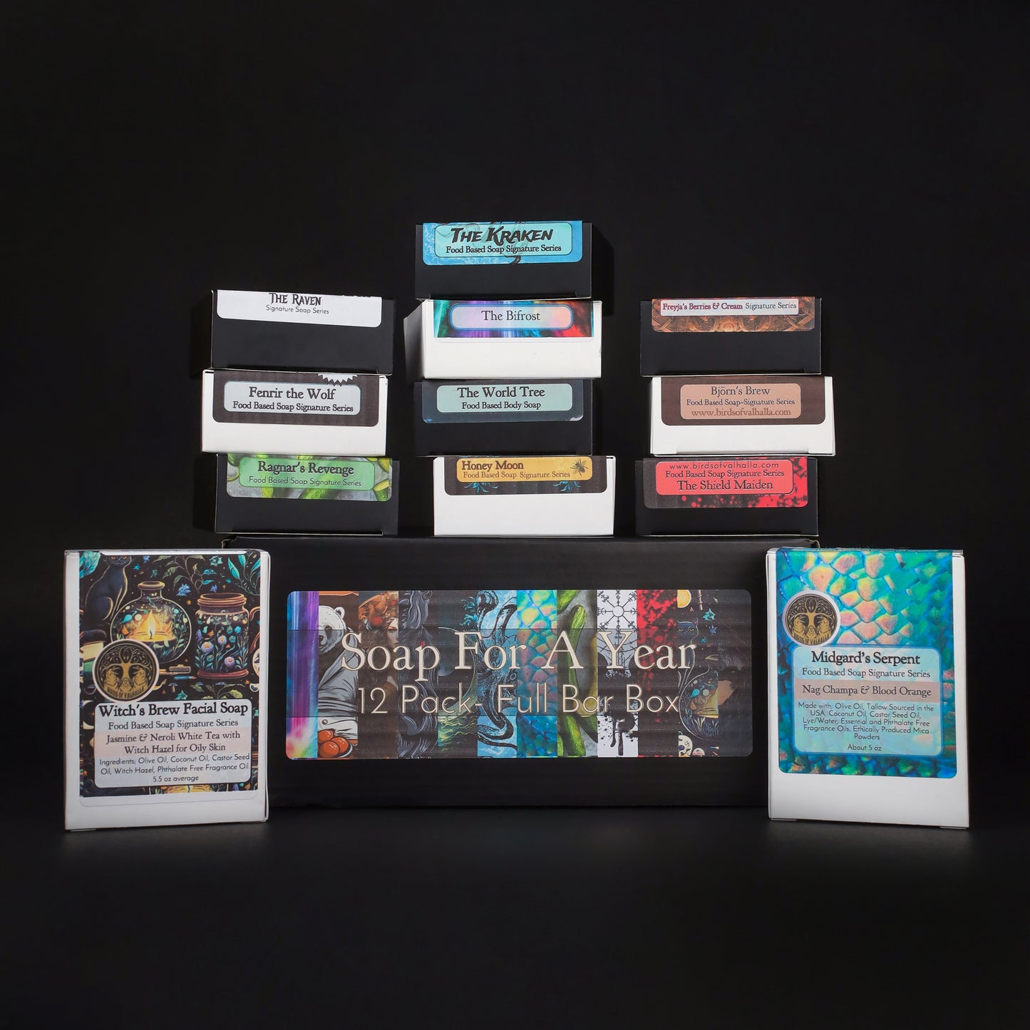 Soap For A Year - 8 or 12 Pack Full Bar Box, Birds of Valhalla, Variety Pack, Birds of Valhalla