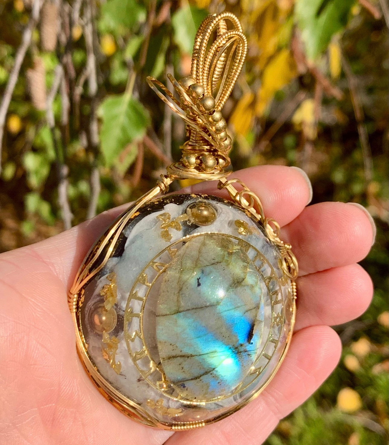 Protection Talisman in 24K Gold with Shungite and Labradorite, Birds of Valhalla, , Birds of Valhalla