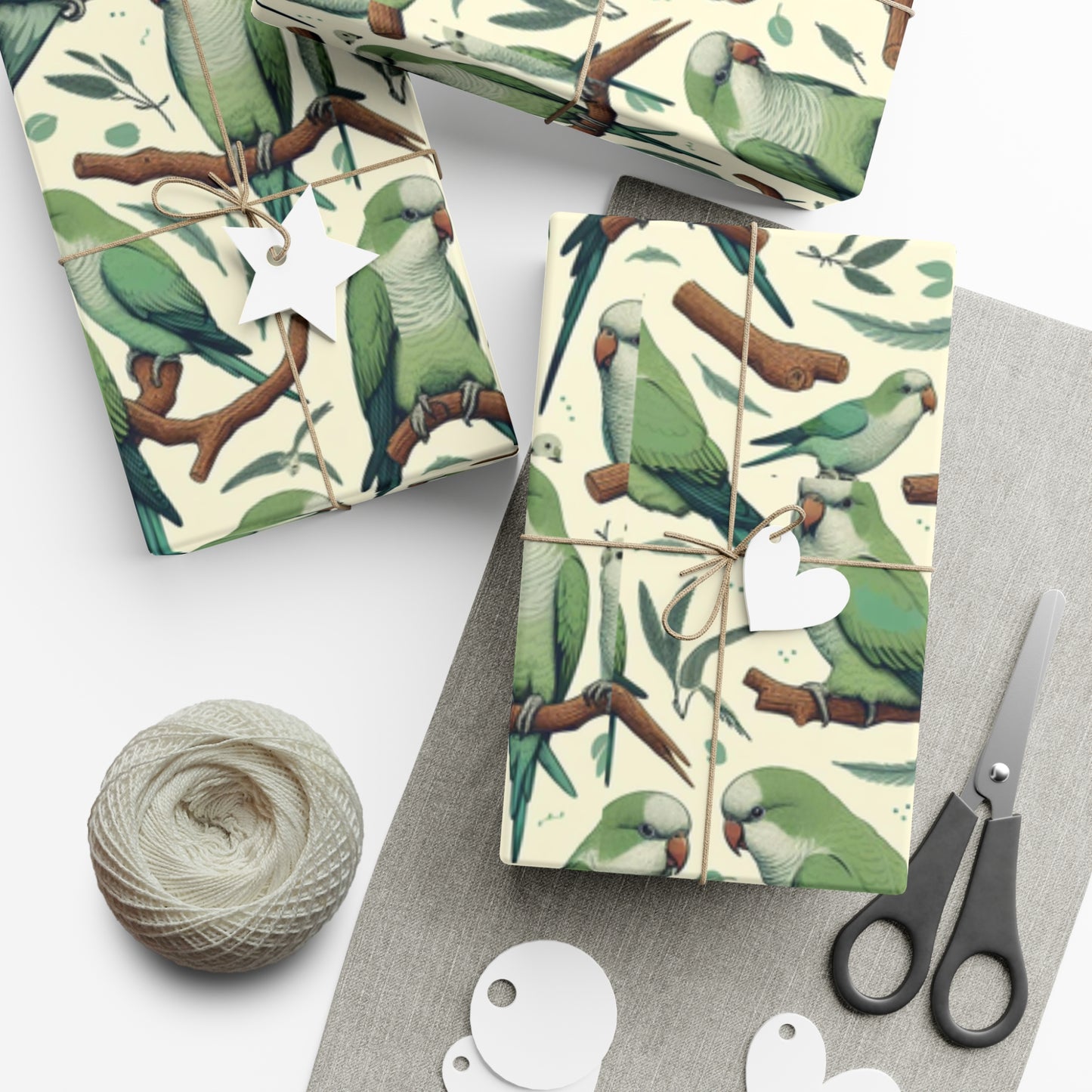 Green Quaker Parrot Gift Wrap Papers, Birds of Valhalla, Home Decor, Printify