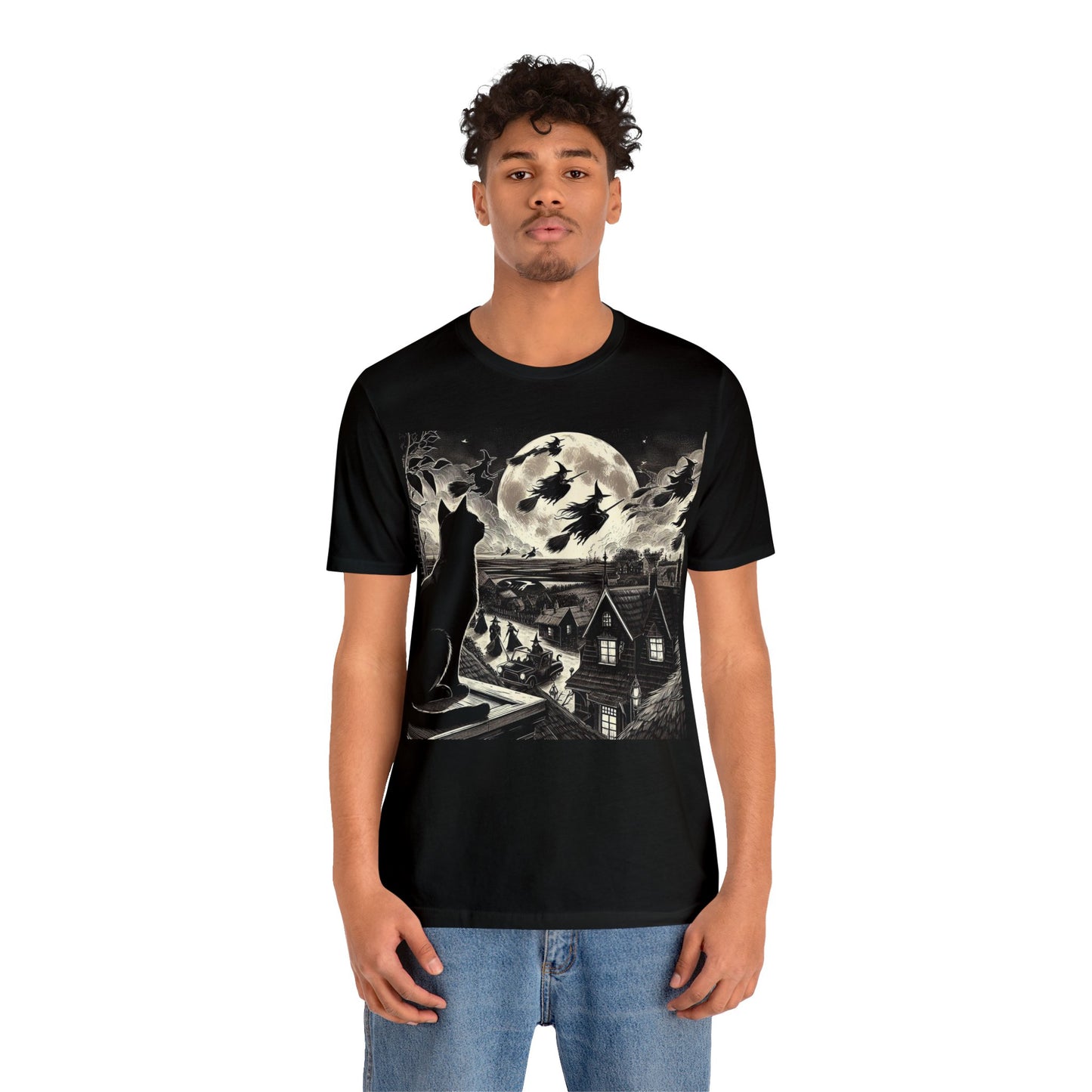 Witching Hour Cat Unisex Jersey Short Sleeve Tee, Birds of Valhalla, T-Shirt, Printify