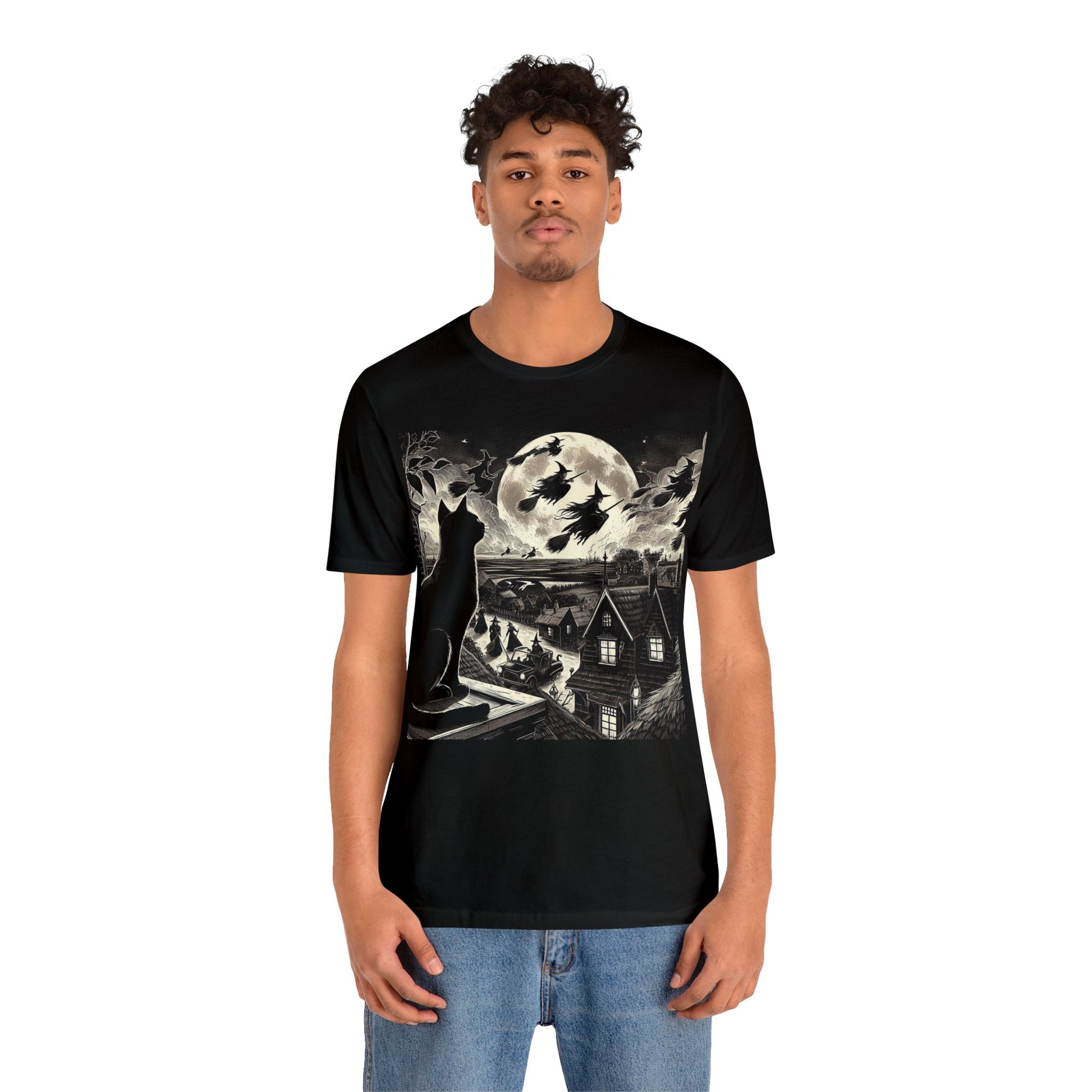 Witching Hour Cat Unisex Jersey Short Sleeve Tee, Birds of Valhalla, T-Shirt, Printify