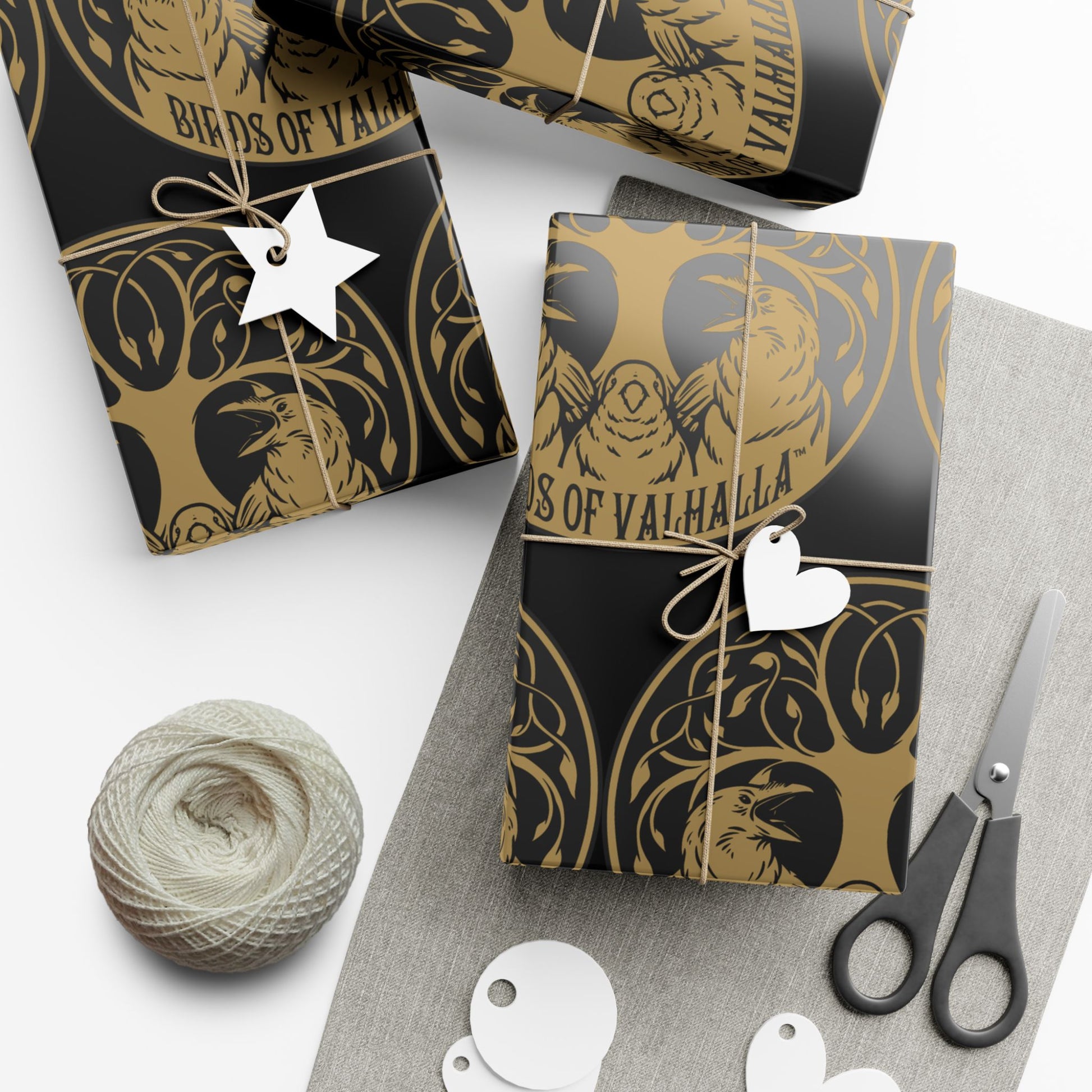 Birds of Valhalla Gift Wrapping Paper, Artist Drawn, Birds of Valhalla, Home Decor, Printify