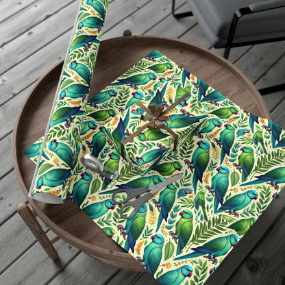 Indian Ringneck Parrots Gift Wrap Papers, Scrapbooking, Birds of Valhalla, Home Decor, Printify