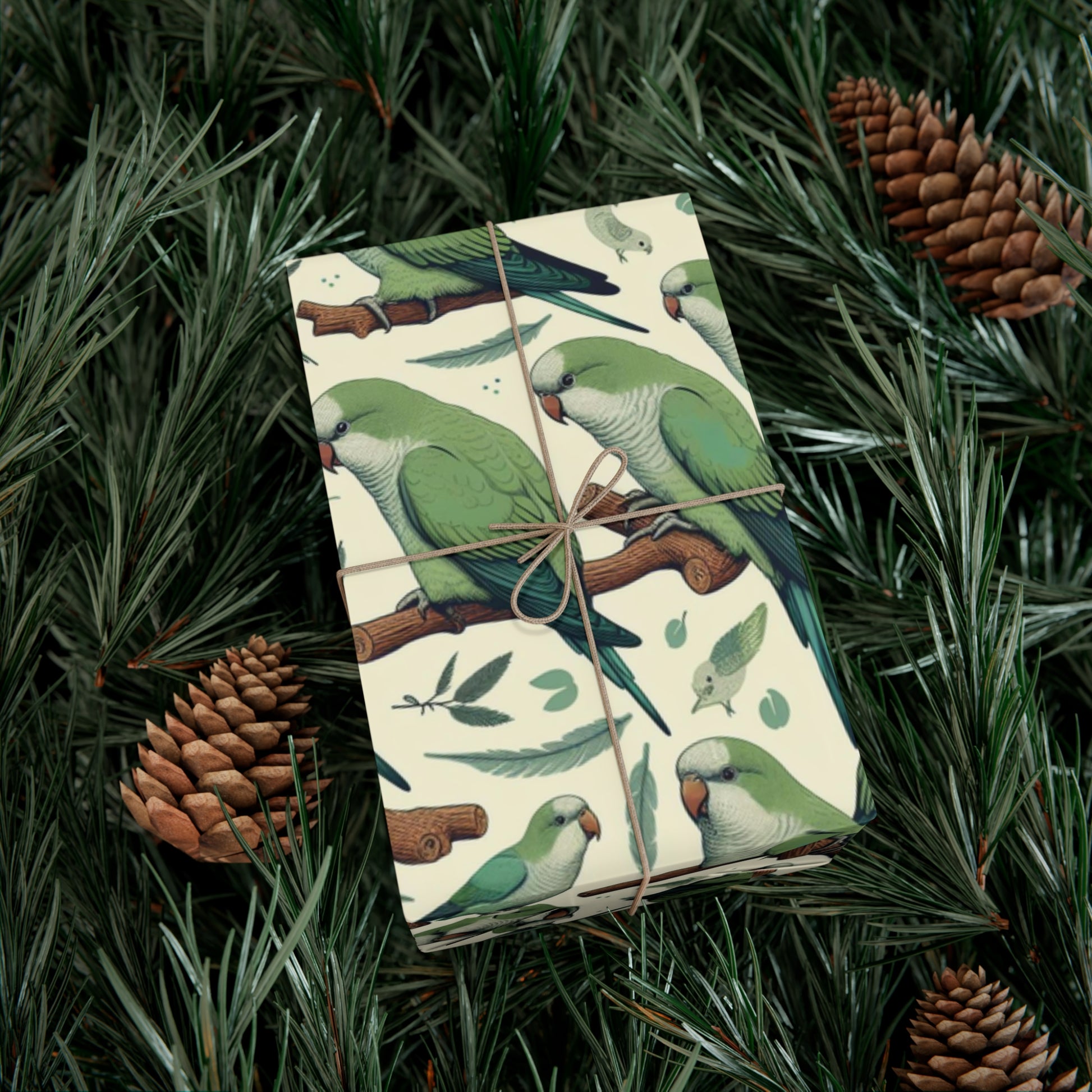 Green Quaker Parrot Gift Wrap Papers, Birds of Valhalla, Home Decor, Printify