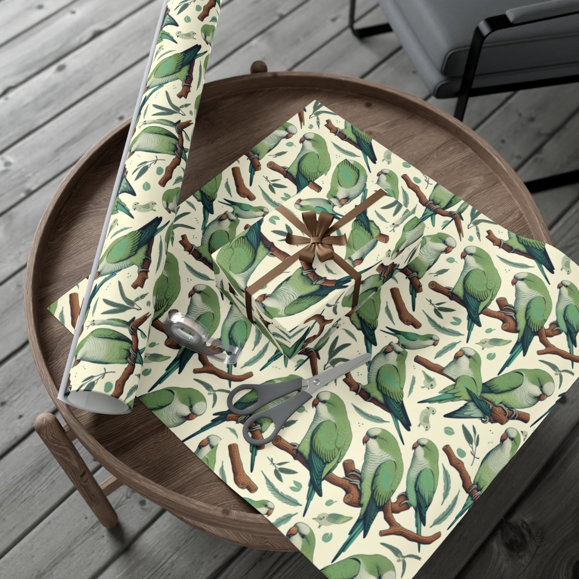 Green Quaker Parrot Gift Wrap Papers, Birds of Valhalla, Home Decor, Printify