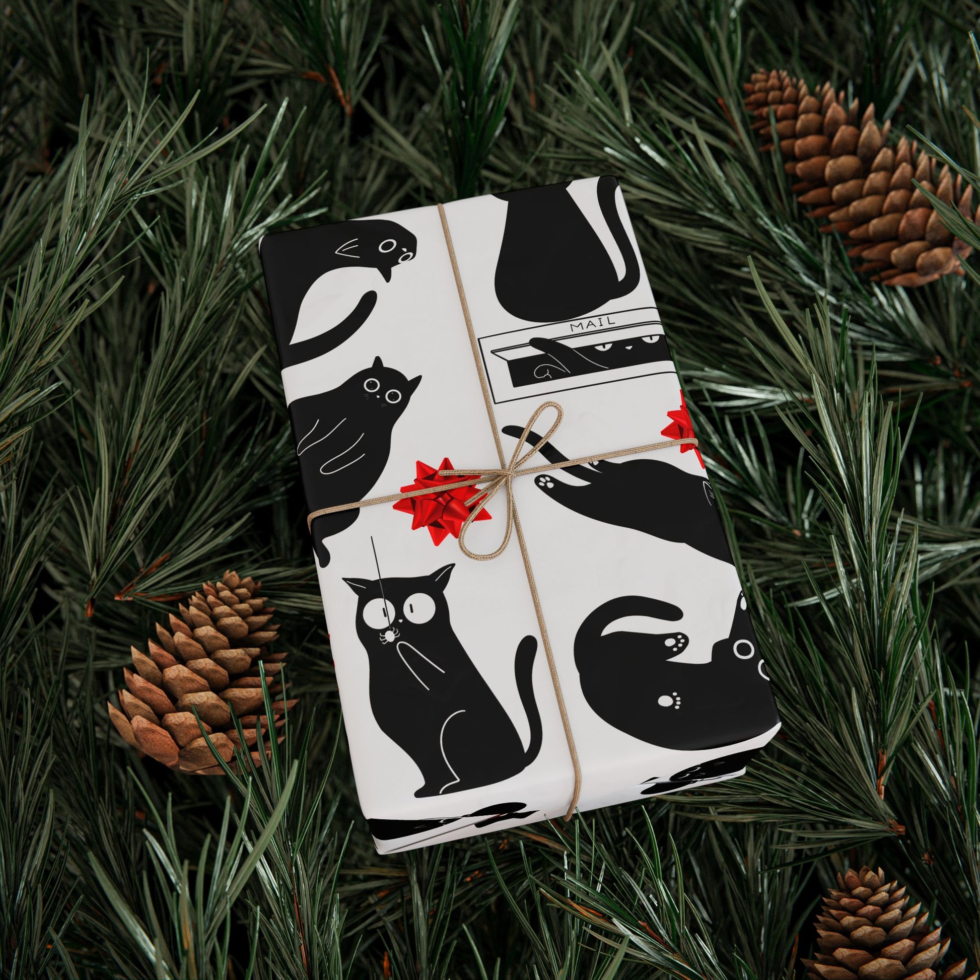 Black Void Kitty Wrapping Paper, Birds of Valhalla, Home Decor, Printify