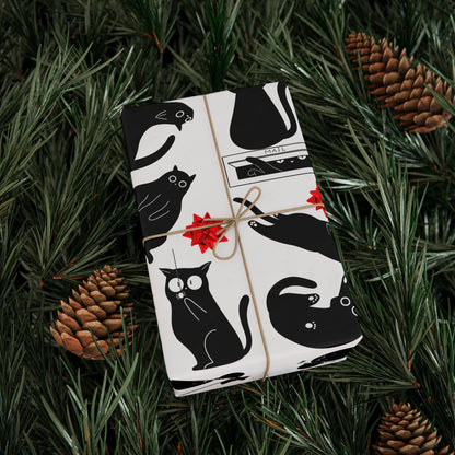 Black Void Kitty Wrapping Paper, Birds of Valhalla, Home Decor, Printify