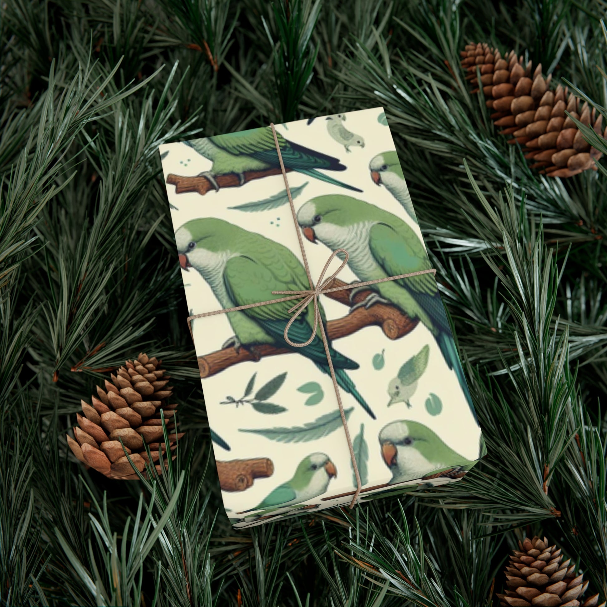 Green Quaker Parrot Gift Wrap Papers, Birds of Valhalla, Home Decor, Printify