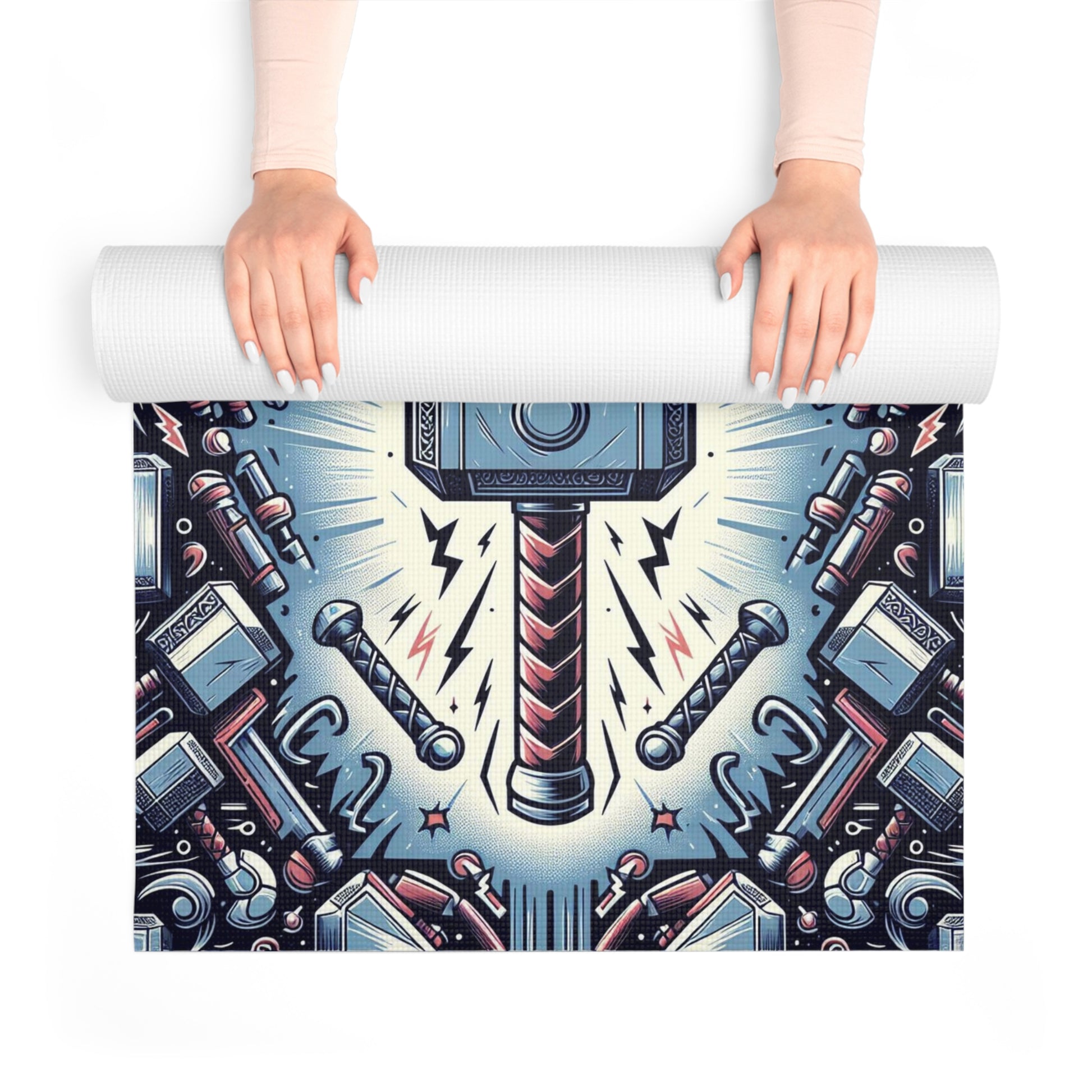 Thor's Hammer Mjolnir Men's Foam Yoga Mat, Birds of Valhalla, Home Decor, Printify