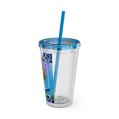 Baconbros Sullytonin the Angry Blueberry Sunsplash Tumbler with Straw, 16oz, Birds of Valhalla, Mug, Printify