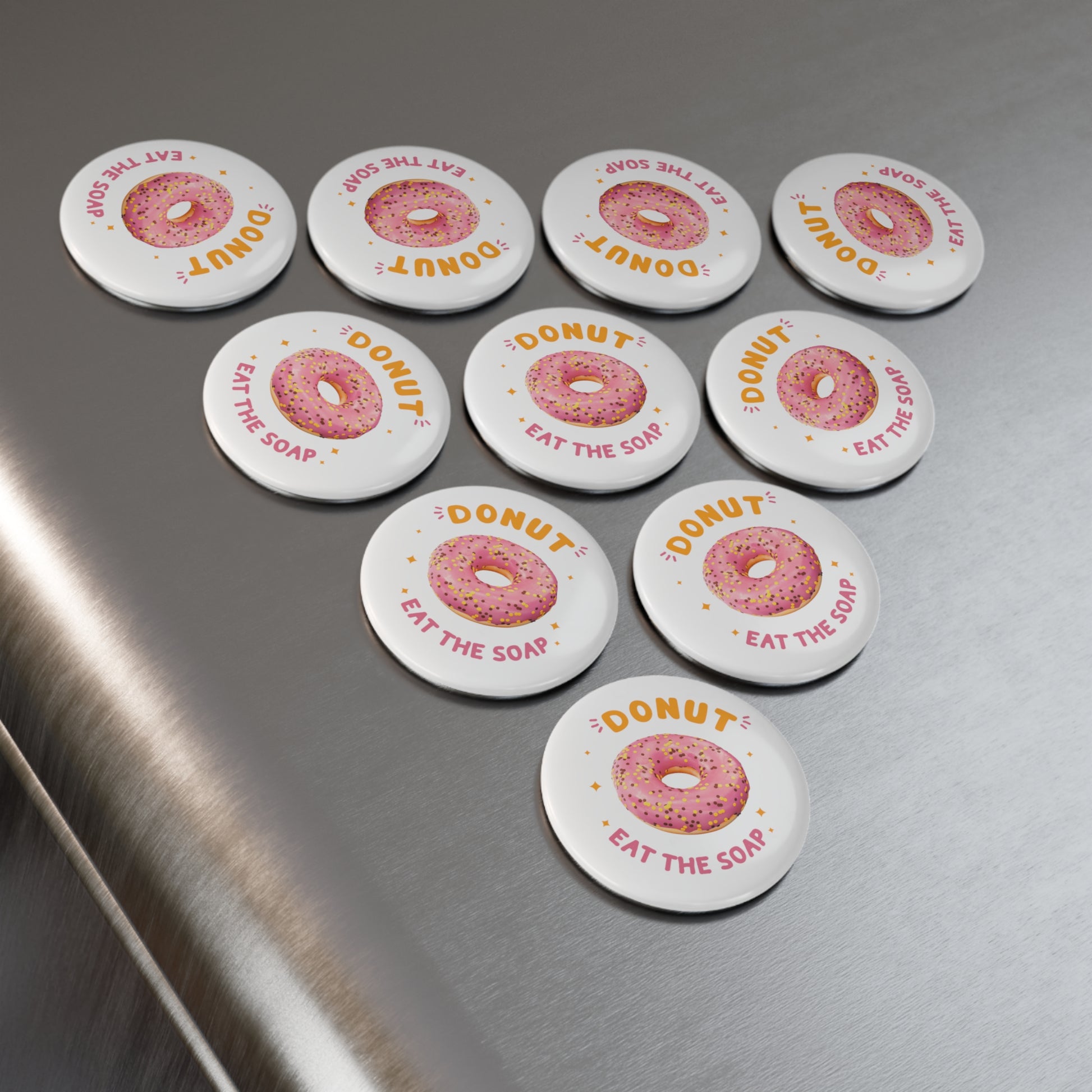 Donut Eat the Soap Button Magnet, Round (1 & 10 pcs), Birds of Valhalla, Home Decor, Printify