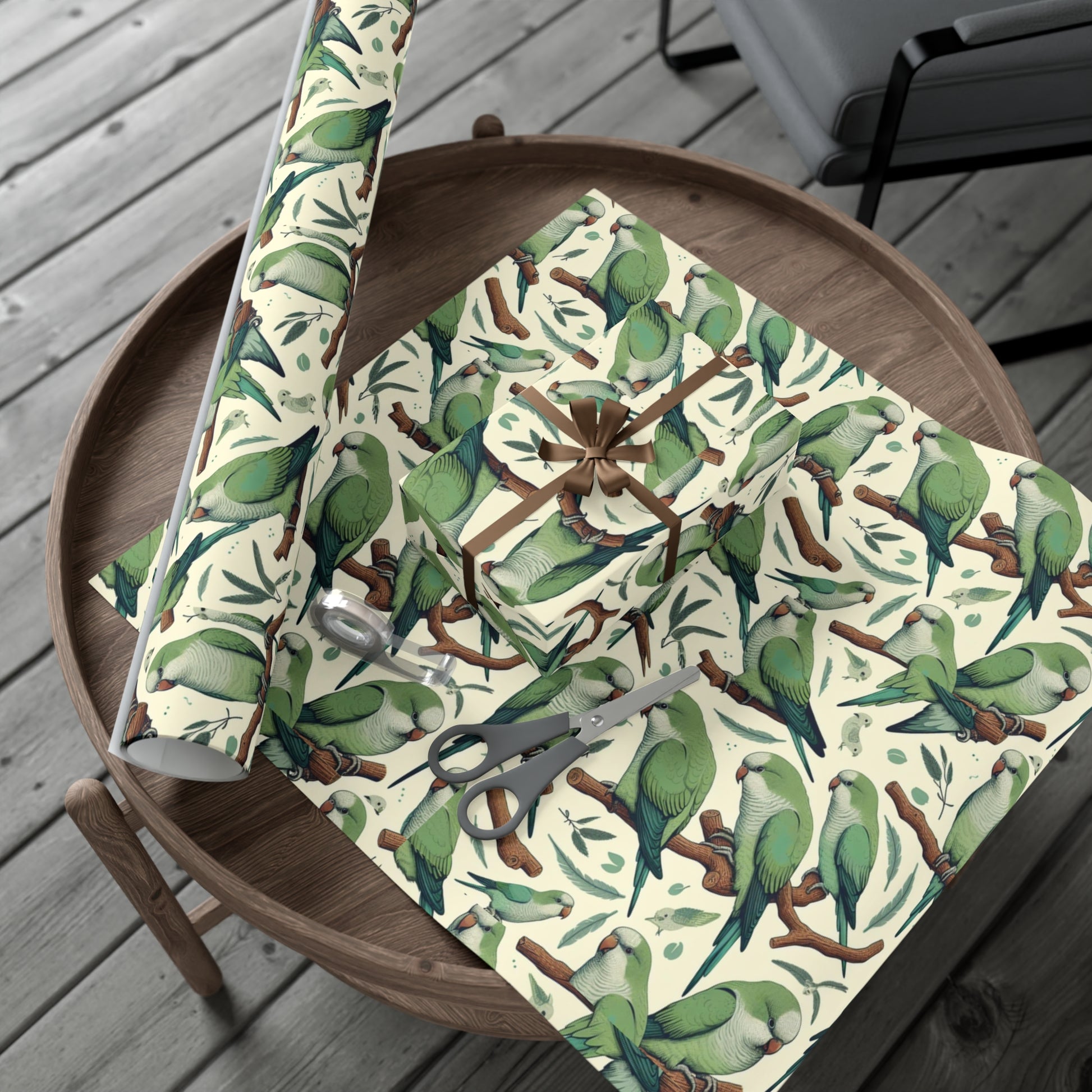 Green Quaker Parrot Gift Wrap Papers, Birds of Valhalla, Home Decor, Printify