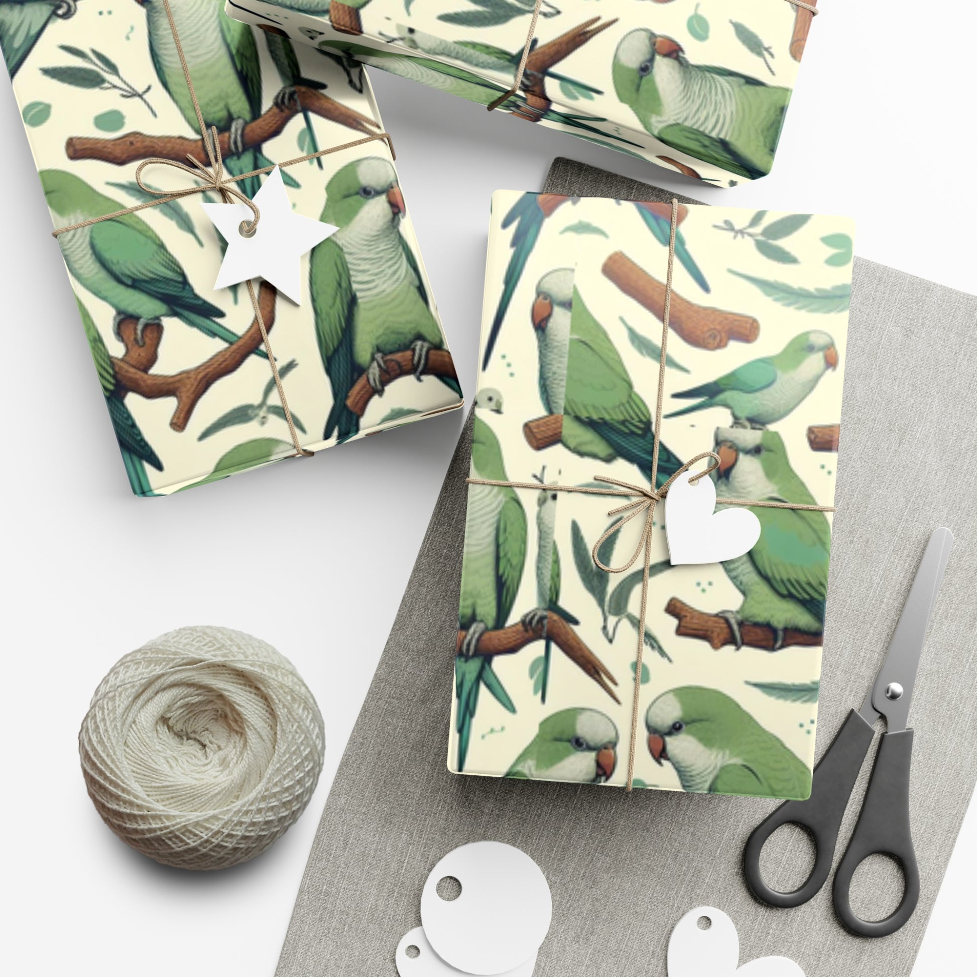Green Quaker Parrot Gift Wrap Papers, Birds of Valhalla, Home Decor, Printify