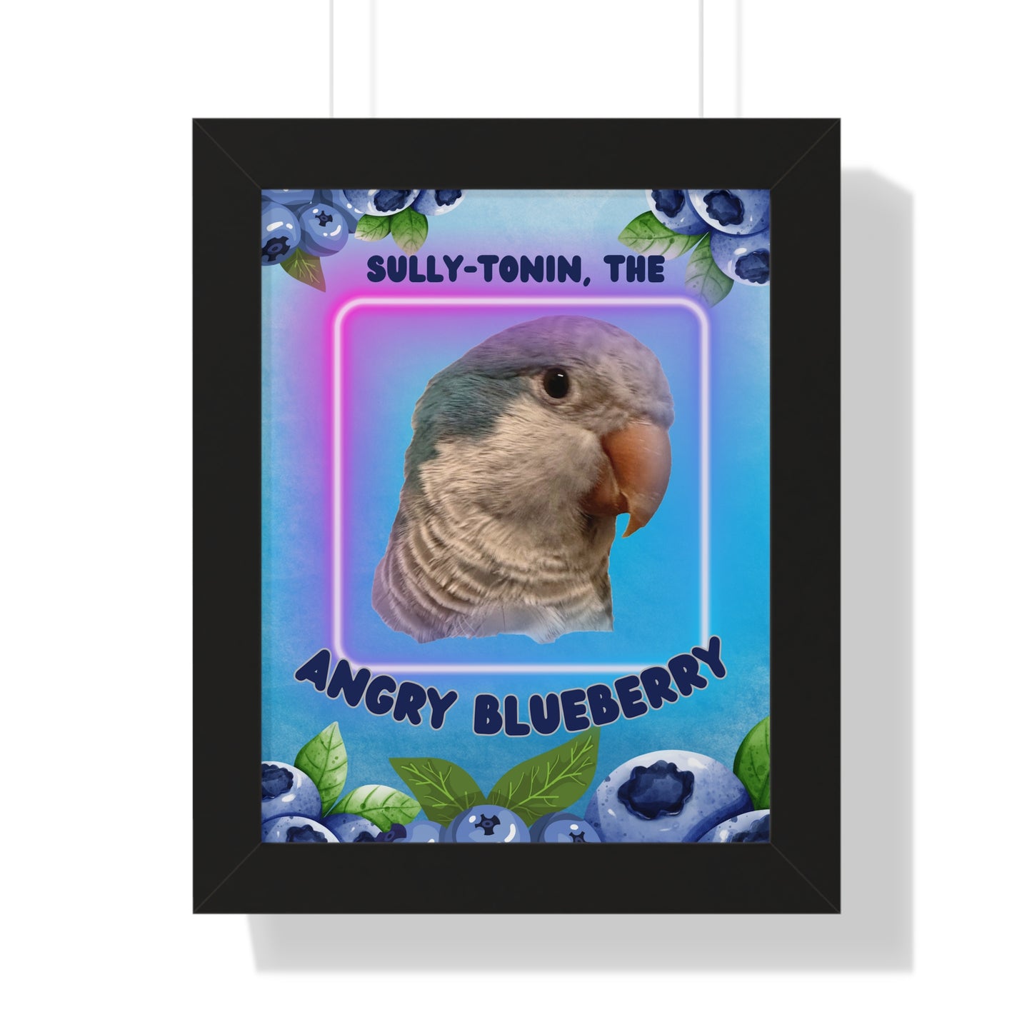 Sullytonin the Angry Blueberry Quaker Parrot Framed Vertical Poster, Birds of Valhalla, Poster, Printify