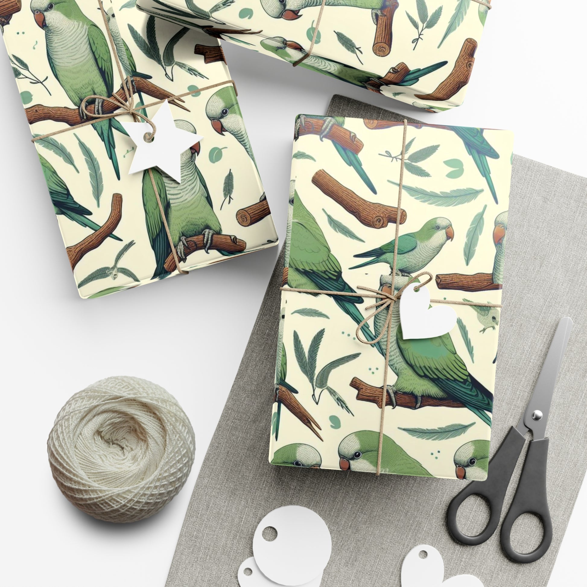 Green Quaker Parrot Gift Wrap Papers, Birds of Valhalla, Home Decor, Printify