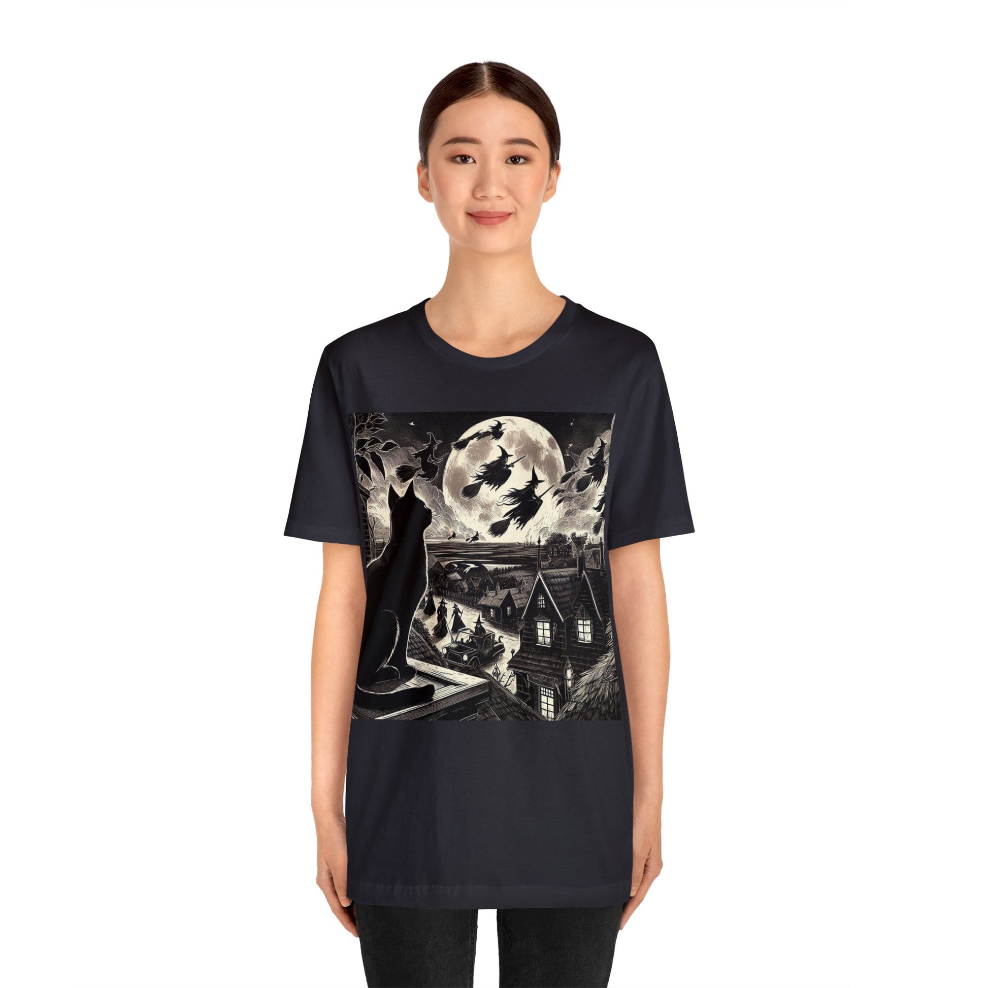 Witching Hour Cat Unisex Jersey Short Sleeve Tee, Birds of Valhalla, T-Shirt, Printify