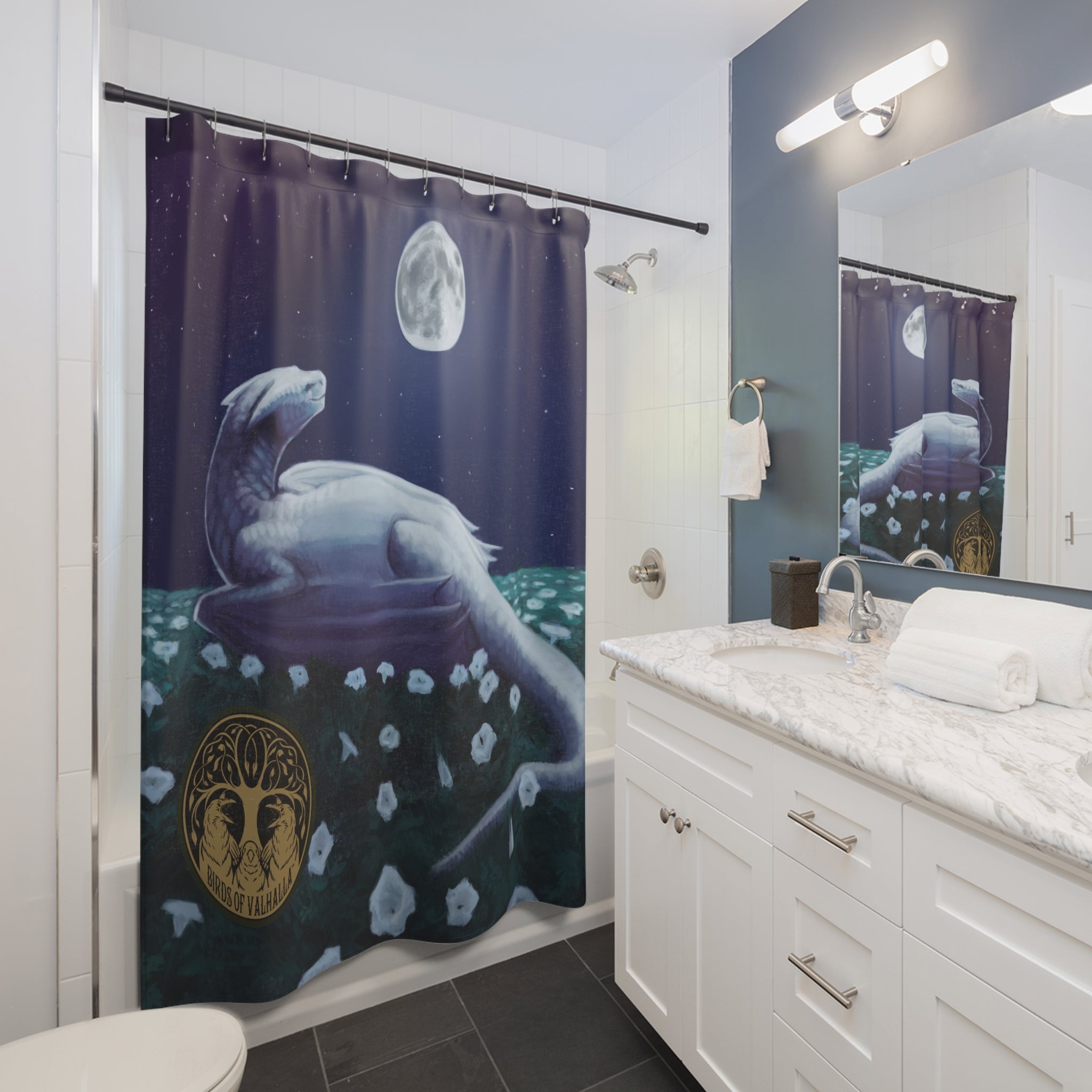 Dragon Moonflower Shower Curtains