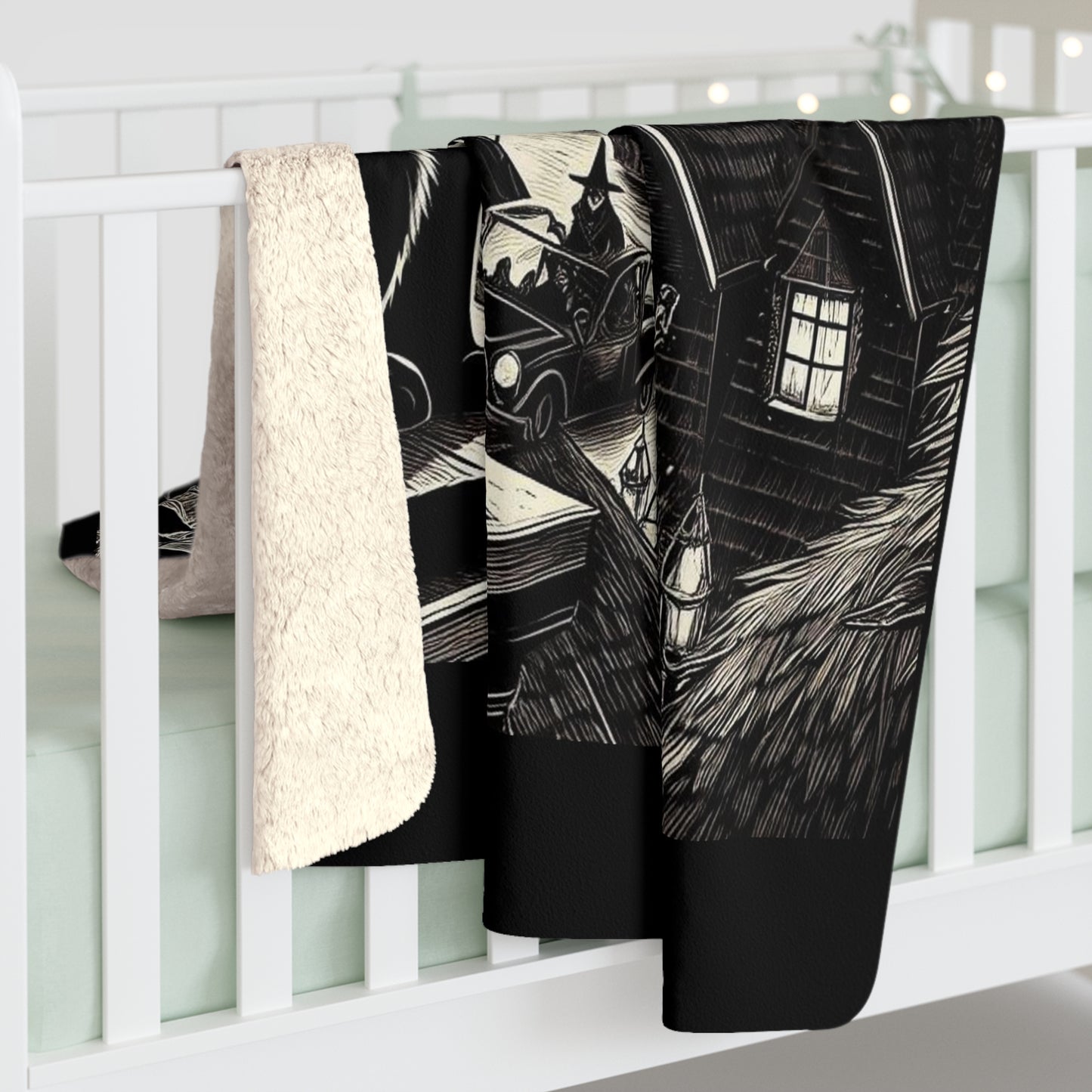 Witching Hour Cat Sherpa Fleece Blanket, Birds of Valhalla, Home Decor, Printify