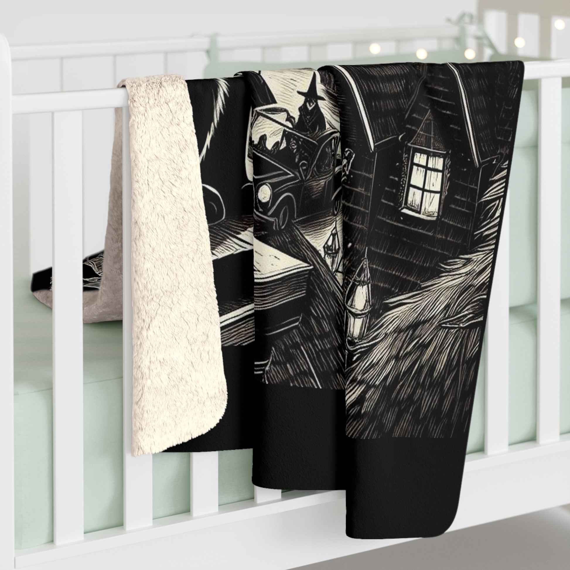 Witching Hour Cat Sherpa Fleece Blanket, Birds of Valhalla, Home Decor, Printify