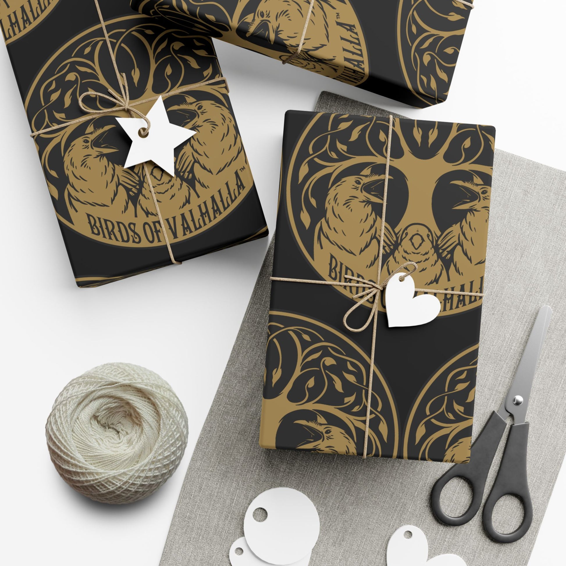 Birds of Valhalla Gift Wrapping Paper, Artist Drawn, Birds of Valhalla, Home Decor, Printify