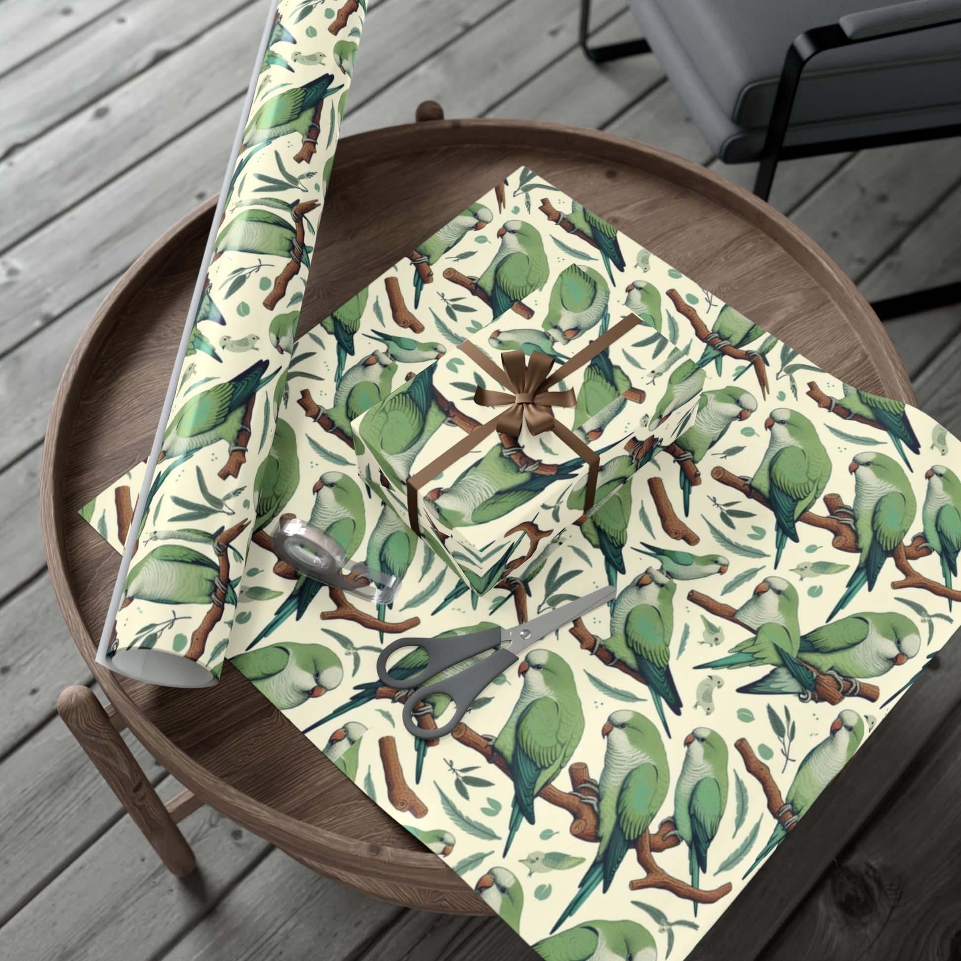 Green Quaker Parrot Gift Wrap Papers, Birds of Valhalla, Home Decor, Printify