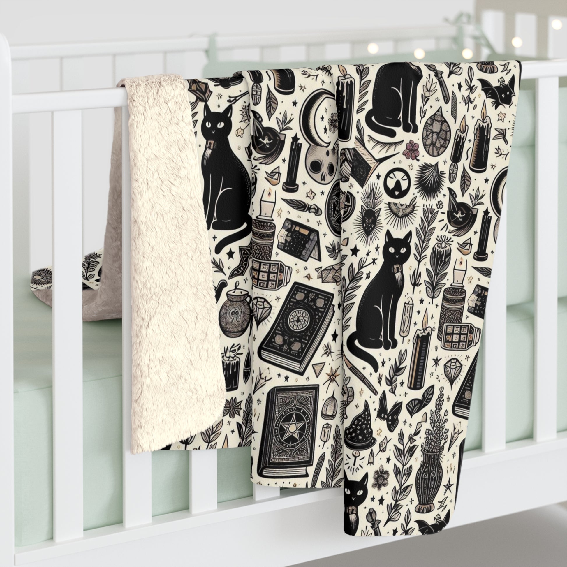 Pagan Cat Sherpa Fleece Blanket, Birds of Valhalla, Home Decor, Printify
