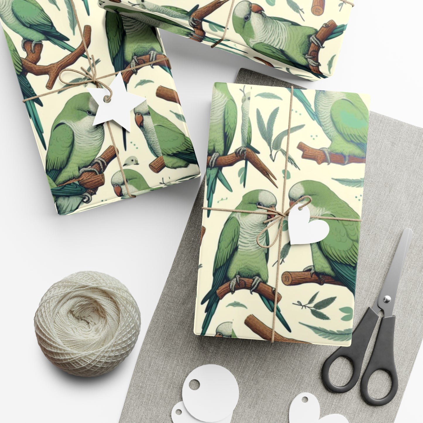 Green Quaker Parrot Gift Wrap Papers, Birds of Valhalla, Home Decor, Printify