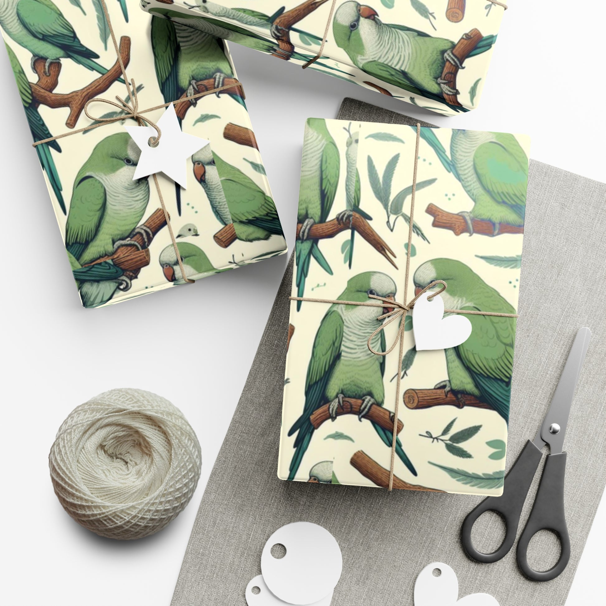 Green Quaker Parrot Gift Wrap Papers, Birds of Valhalla, Home Decor, Printify