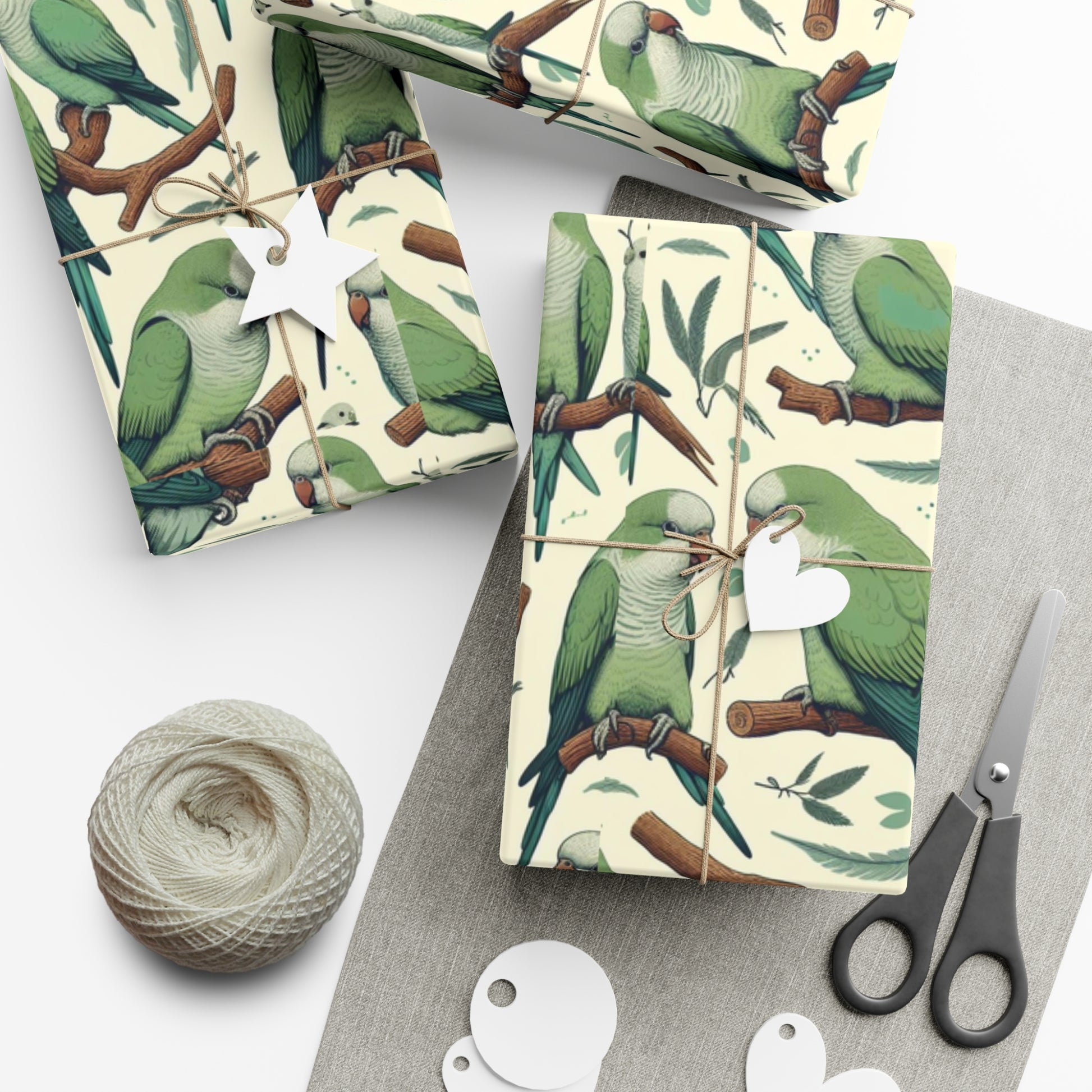 Green Quaker Parrot Gift Wrap Papers, Birds of Valhalla, Home Decor, Printify