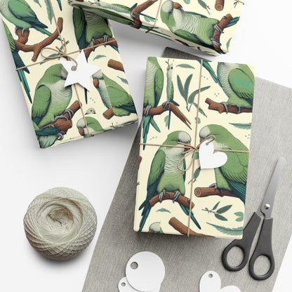 Green Quaker Parrot Gift Wrap Papers, Birds of Valhalla, Home Decor, Printify