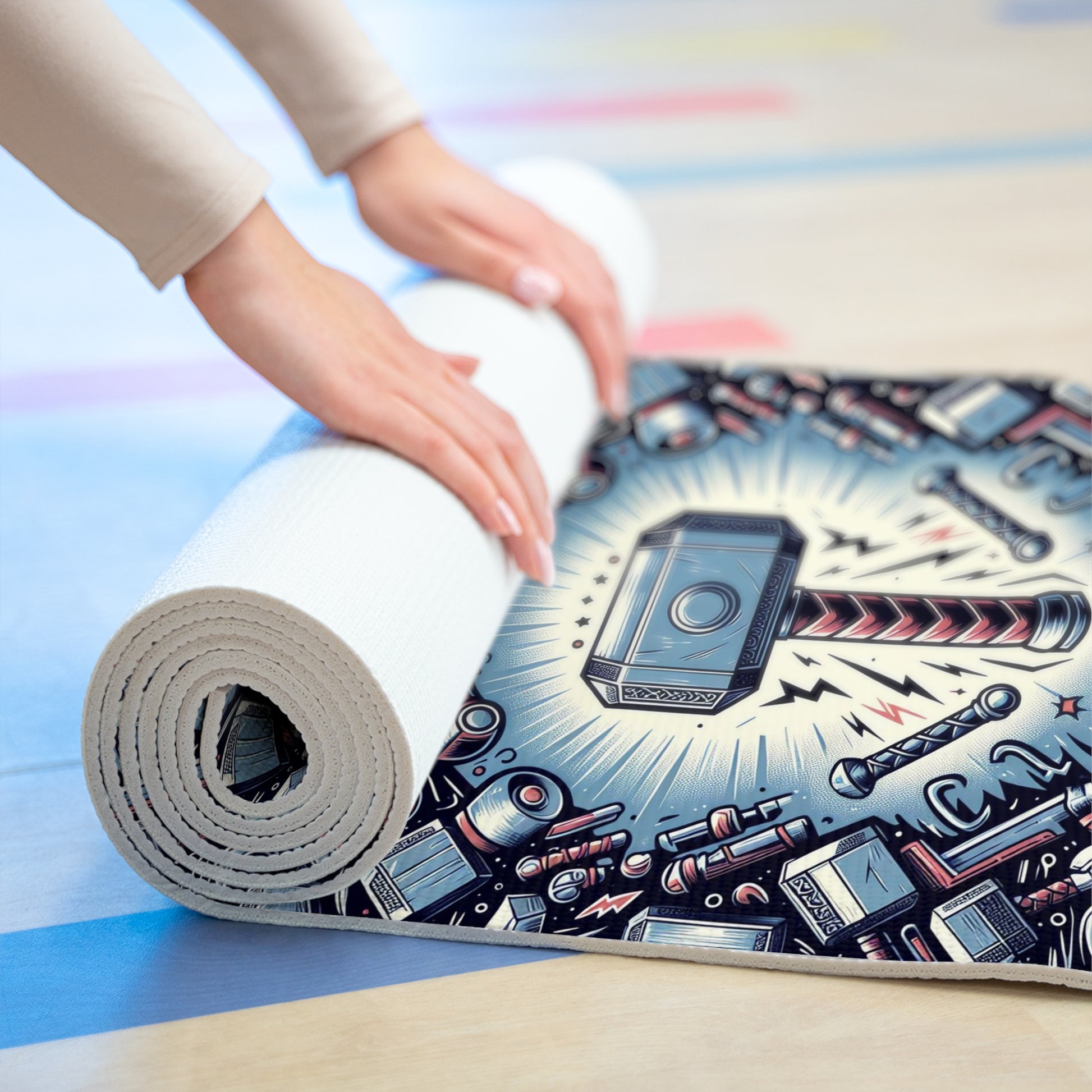 Thor's Hammer Mjolnir Men's Foam Yoga Mat, Birds of Valhalla, Home Decor, Printify