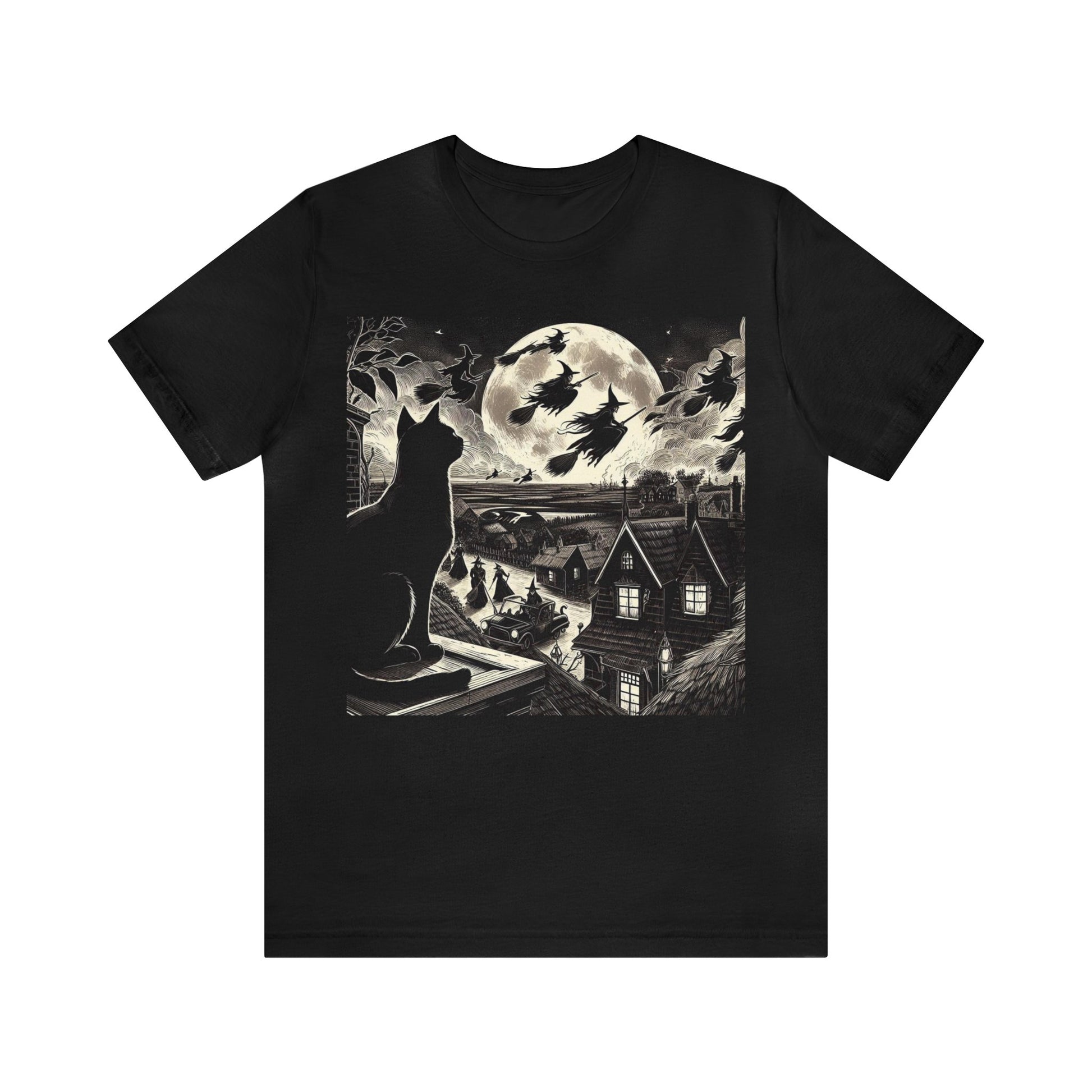 Witching Hour Cat Unisex Jersey Short Sleeve Tee, Birds of Valhalla, T-Shirt, Printify