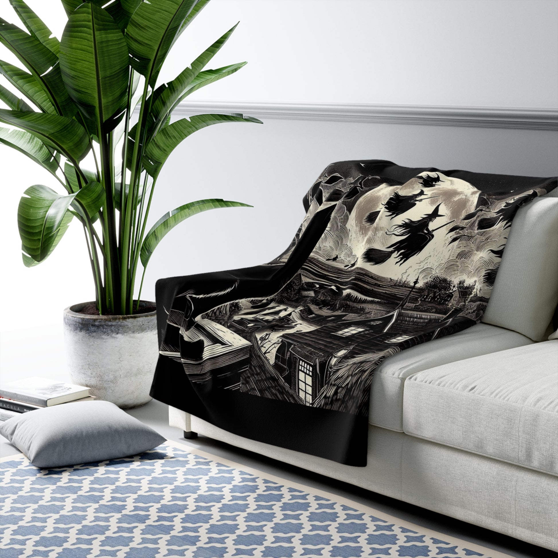 Witching Hour Cat Sherpa Fleece Blanket, Birds of Valhalla, Home Decor, Printify