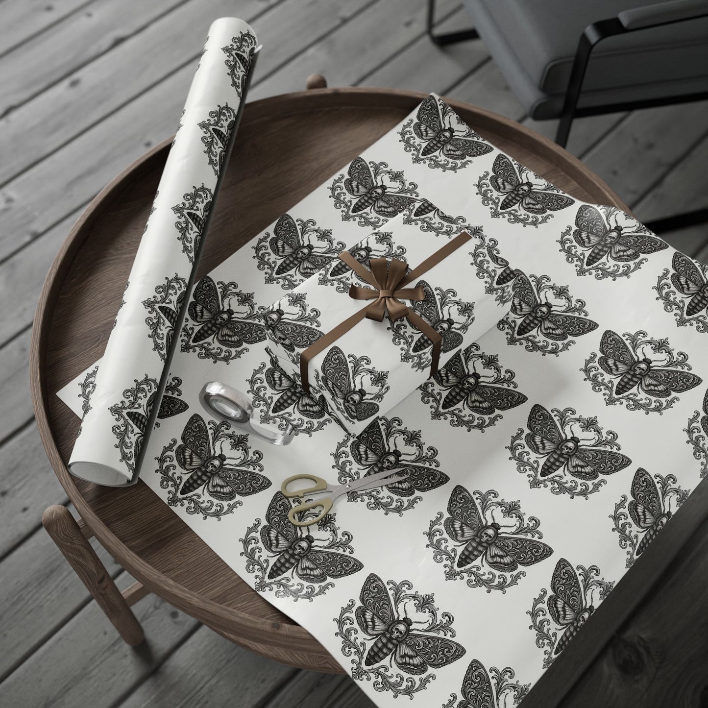 Gothic Death Moth Alt Wrapping Paper, Birds of Valhalla, Home Decor, Printify