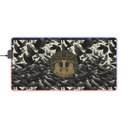 Parrots and Ravens LED Gaming Mouse Pad, Birds of Valhalla, Home Decor, Printify