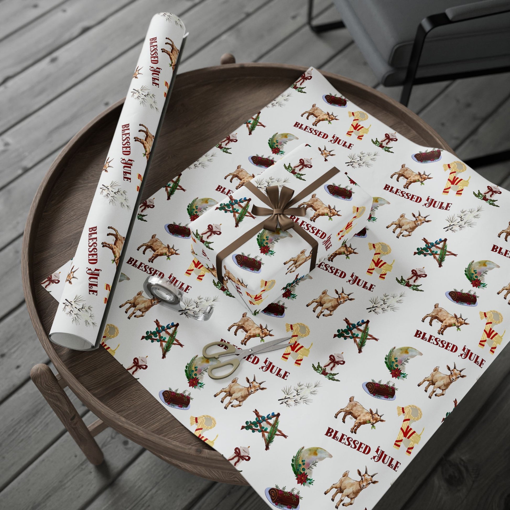 Yule Goat Alternative Pagan Wrapping Paper, Birds of Valhalla, Home Decor, Printify