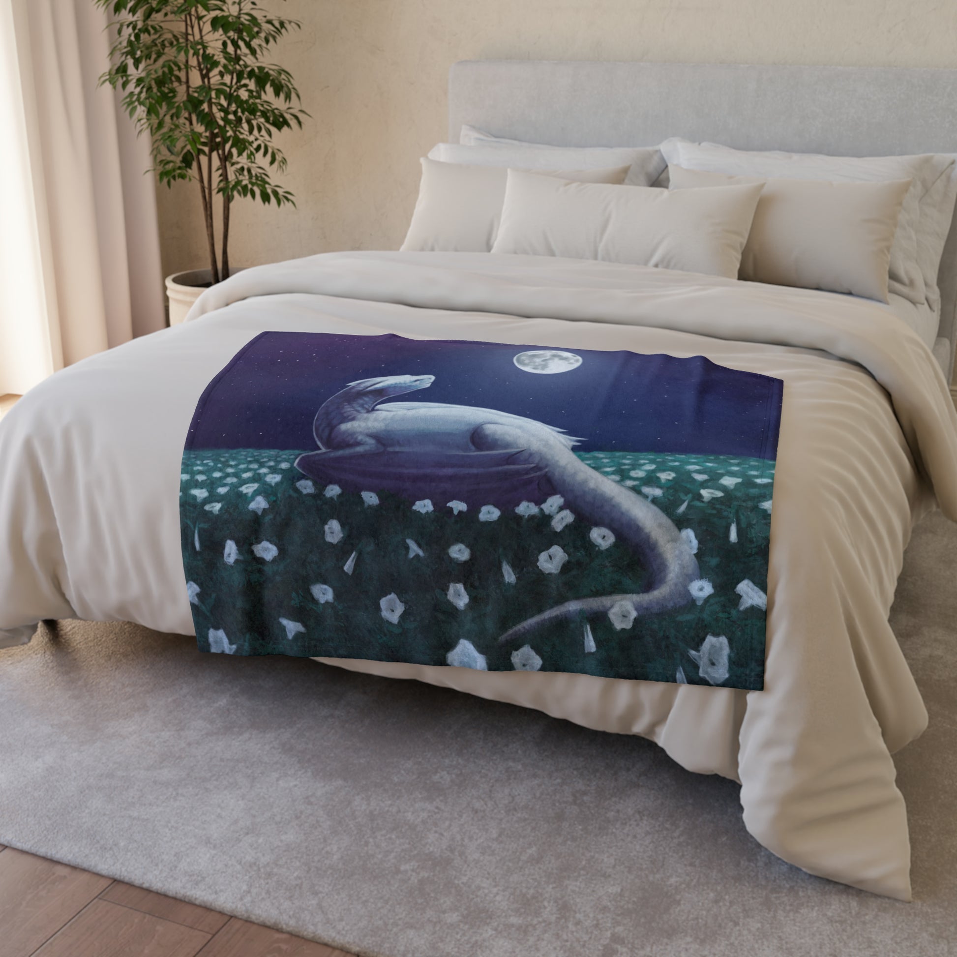 Dragons Blood Moonflower Nectar Soft Polyester Blanket, Birds of Valhalla, Home Decor, Printify