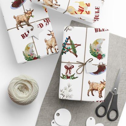 Yule Goat Alternative Pagan Wrapping Paper, Birds of Valhalla, Home Decor, Printify