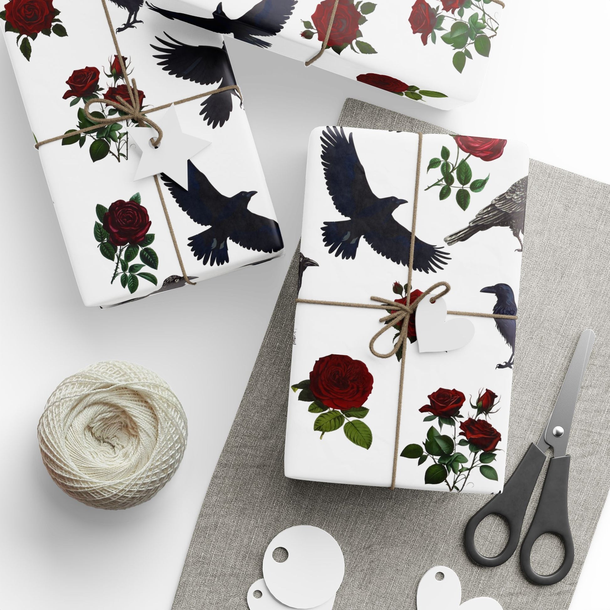 Victorian Raven & Roses Wrapping Paper, Birds of Valhalla, Home Decor, Printify