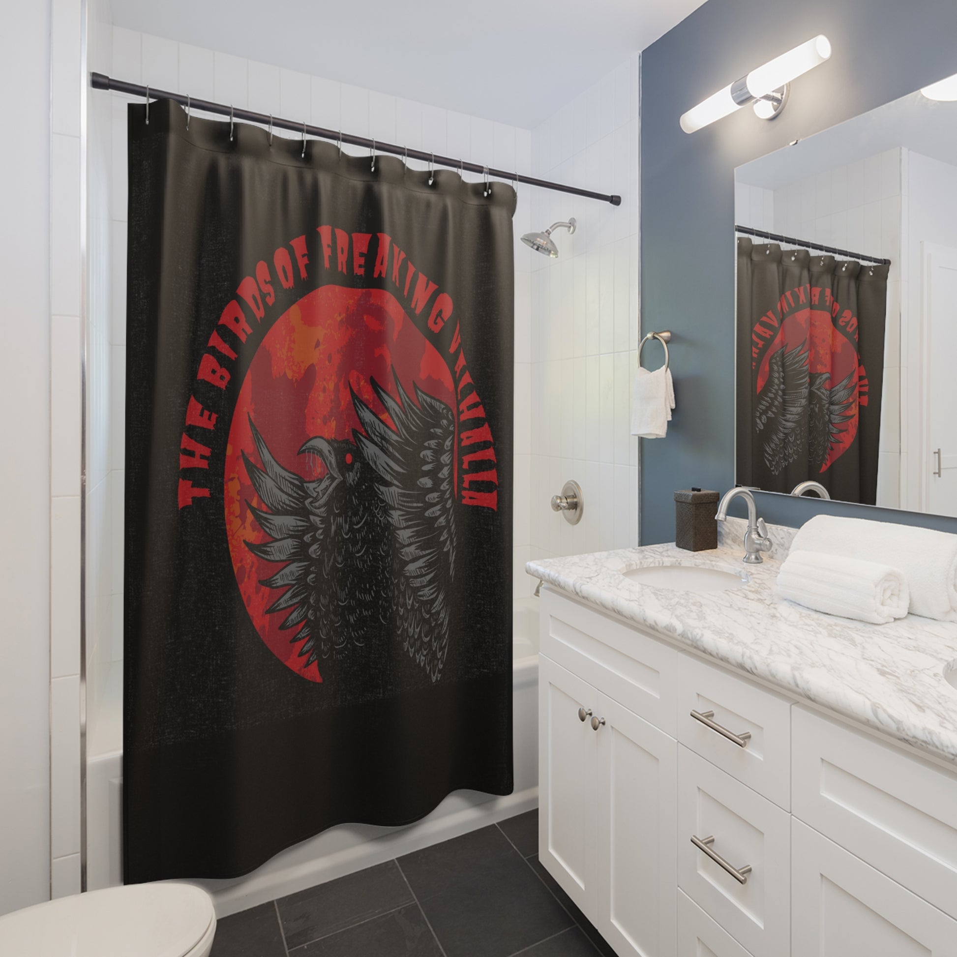 Birds of Valhalla Logo Shower Curtains, Birds of Valhalla, Home Decor, Printify