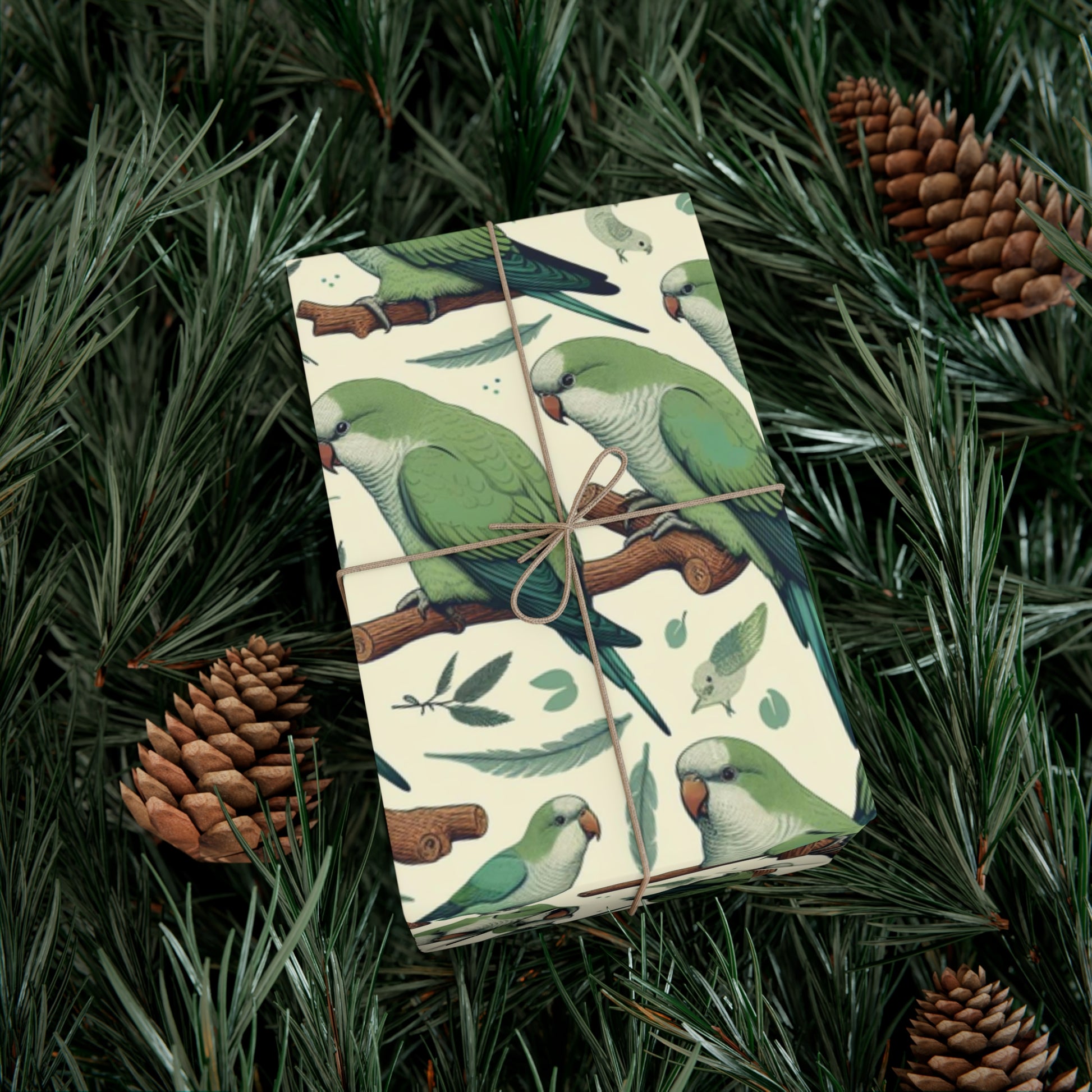 Green Quaker Parrot Gift Wrap Papers, Birds of Valhalla, Home Decor, Printify